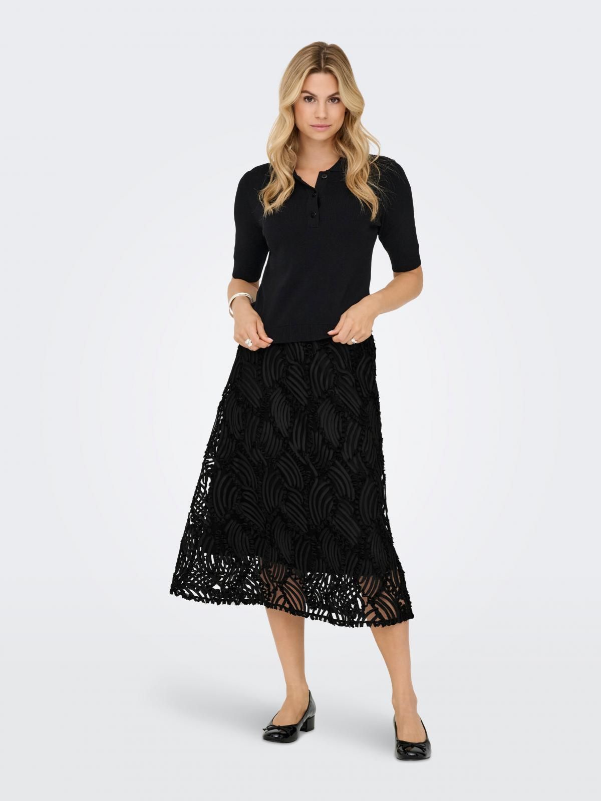제이디와이 레이스 엘라스틱 미디 스커트 15373084_2161 BLACK / BLACK - 상세 이미지 5