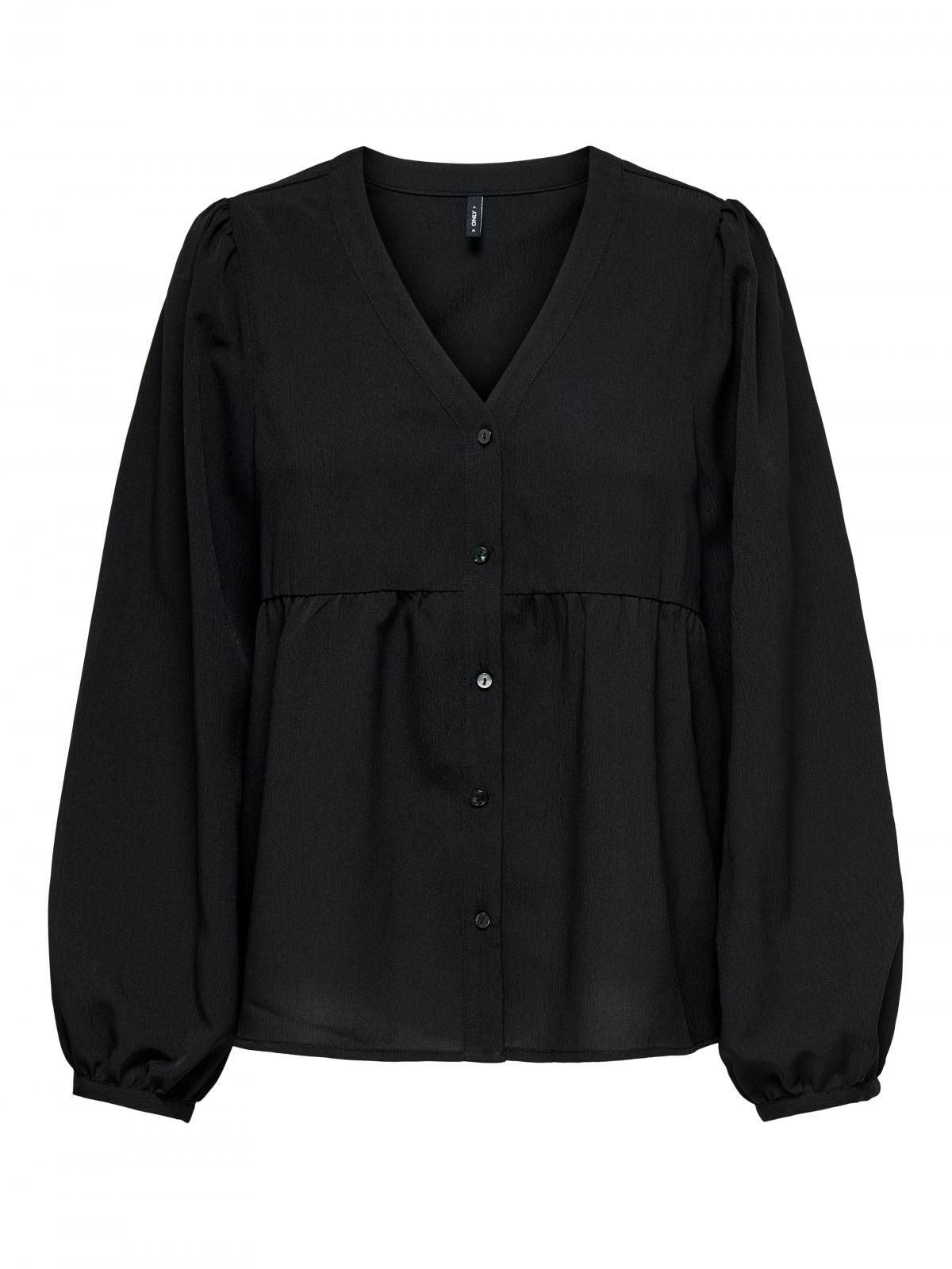 온리 브이넥 버튼 벌룬 슬리브 블라우스 15357424_2161 BLACK / BLACK - 상세 이미지 3