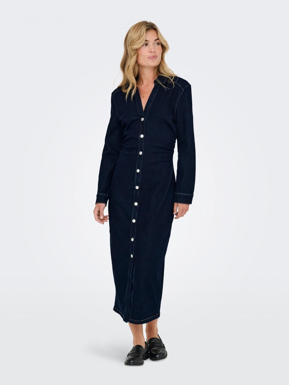 온리 데님 슬림핏 셔츠 롱 원피스 15353746_2114 BLUE / DARK BLUE DENIM - 상세 이미지 5