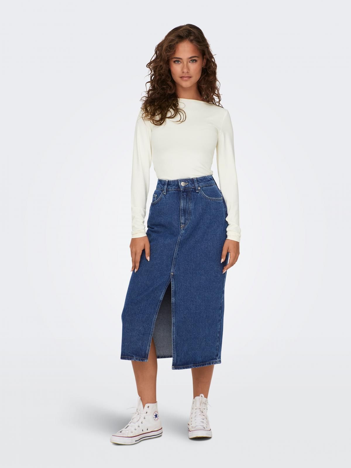 온리 데님 트렌디 미디 스커트 앞트임 15319268_2115 BLUE / MEDIUM BLUE DENIM - 상세 이미지 5