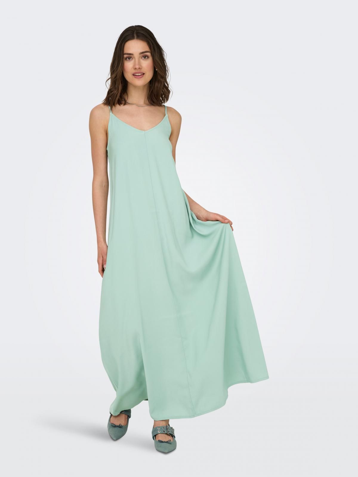 온리 스트랩 롱 원피스 브이넥 루즈핏 15337951_1422 TURQUOISE / GRAY MIST - 상세 이미지 5