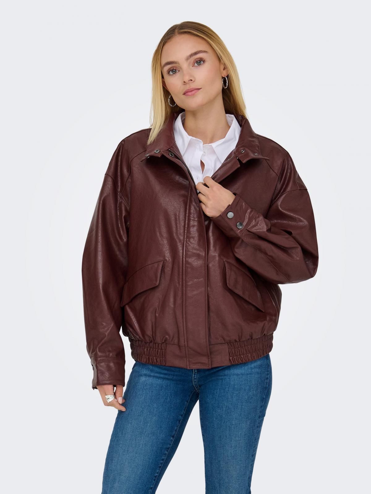 온리 레더 테크니컬 봄버 자켓 15373024_413 BROWN / RUM RAISIN - 상품 이미지