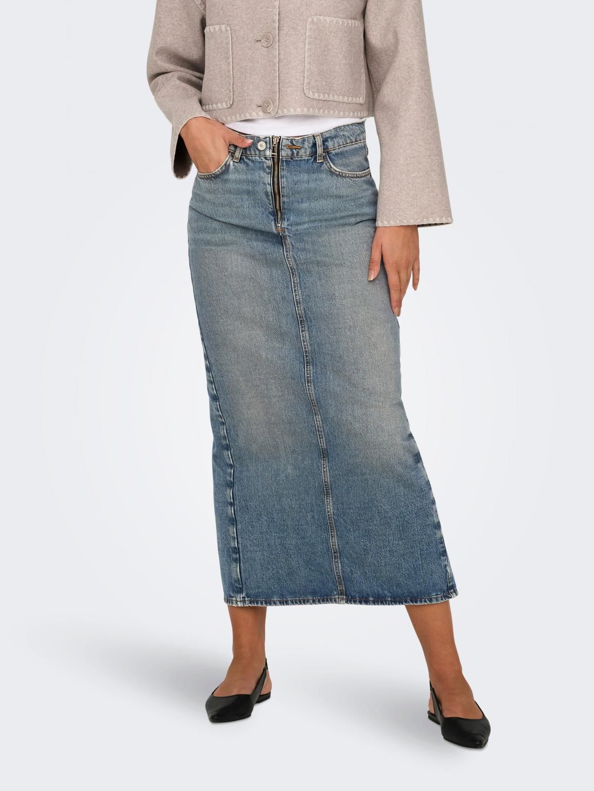 온리 포켓 버튼 데님 롱 스커트 15332415_2115 BLUE / MEDIUM BLUE DENIM - 상품 이미지
