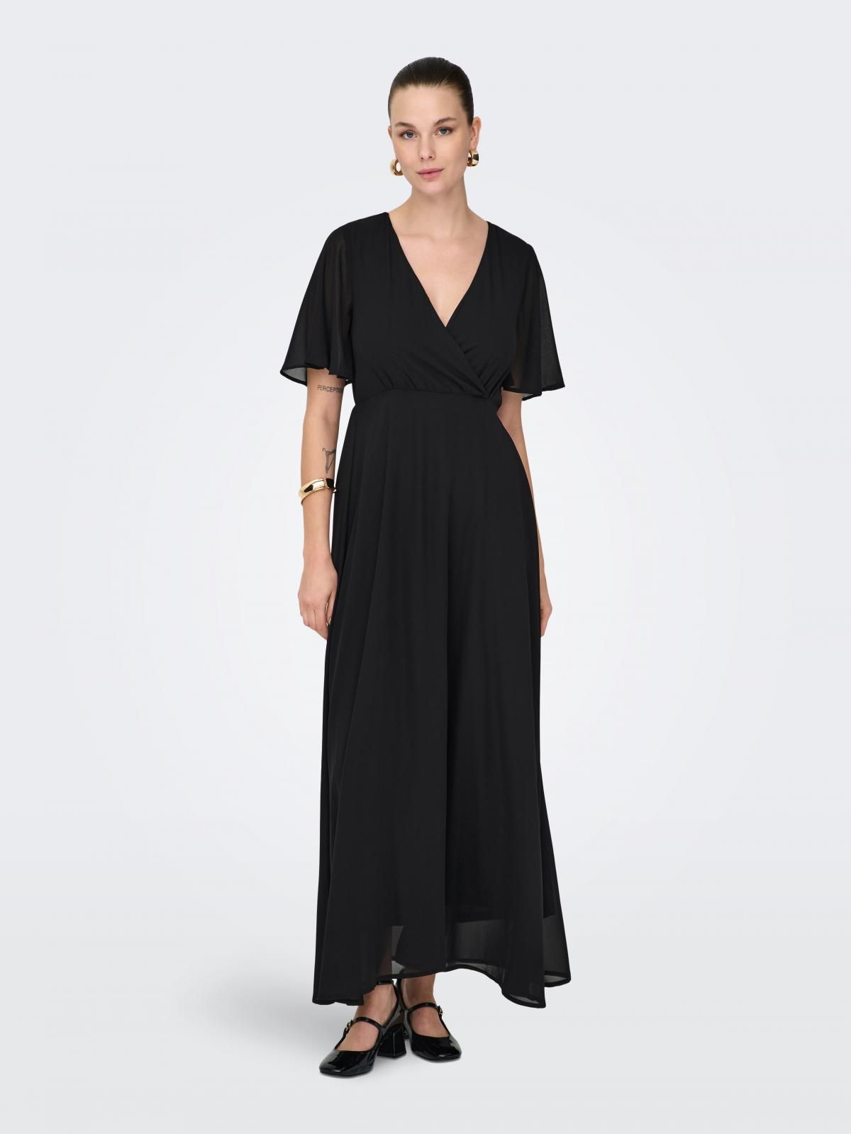 온리 블랙 브이넥 랩 롱 원피스 15347968_2161 BLACK / BLACK - 상품 이미지