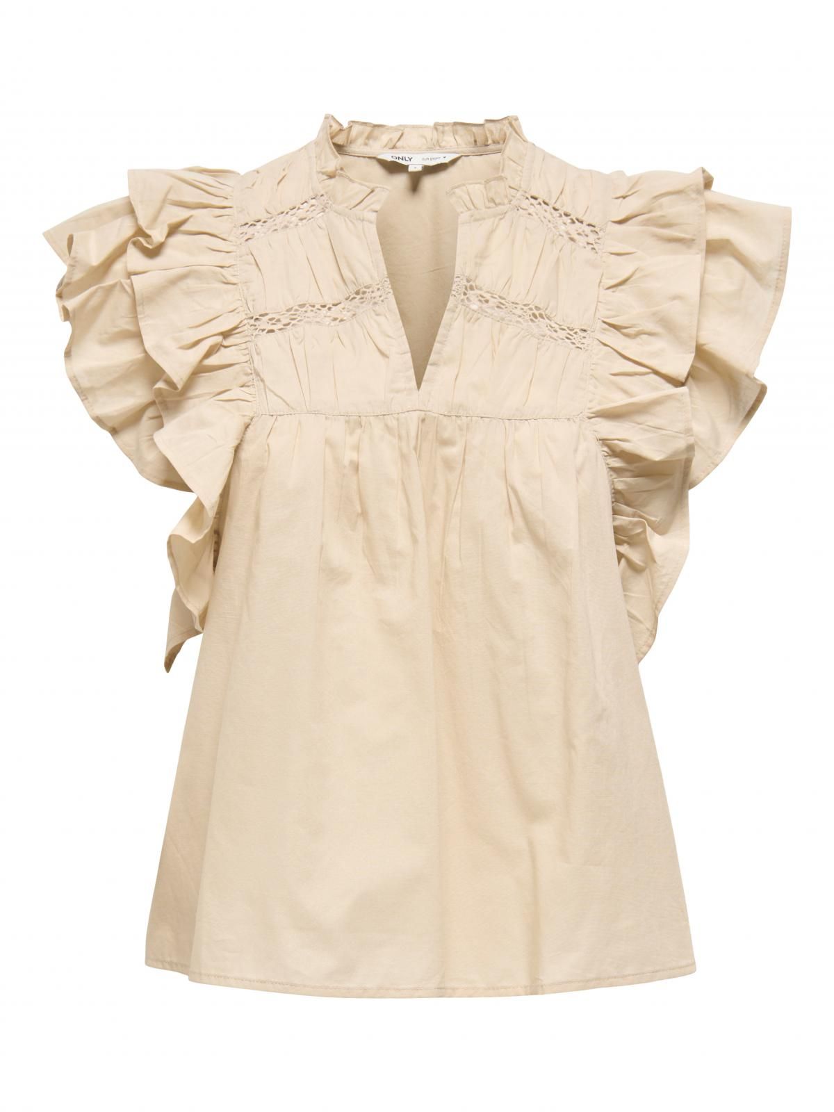 온리 프릴 레이스 브이넥 반팔 블라우스 15347882_1959 WHITE / HUMUS - 상세 이미지 3