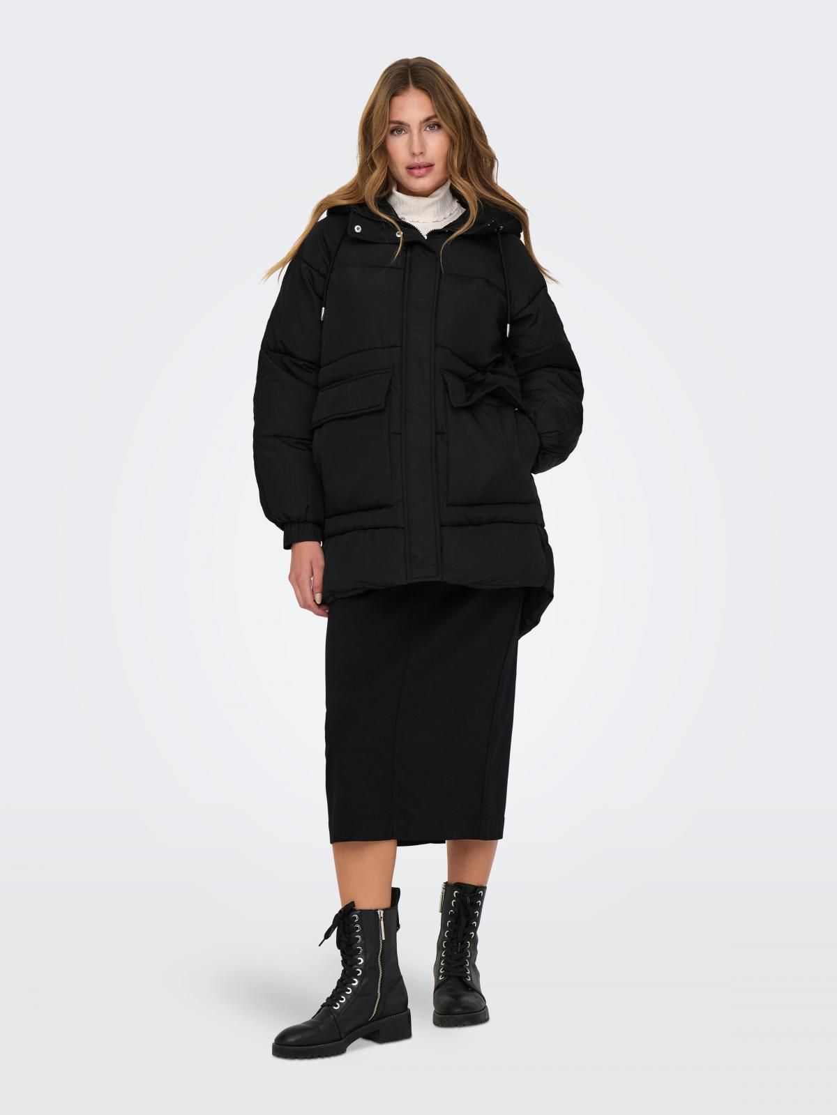 온리 테크니컬 방풍 후드 롱 패딩코트 15321963_2161 BLACK / BLACK - 상세 이미지 5