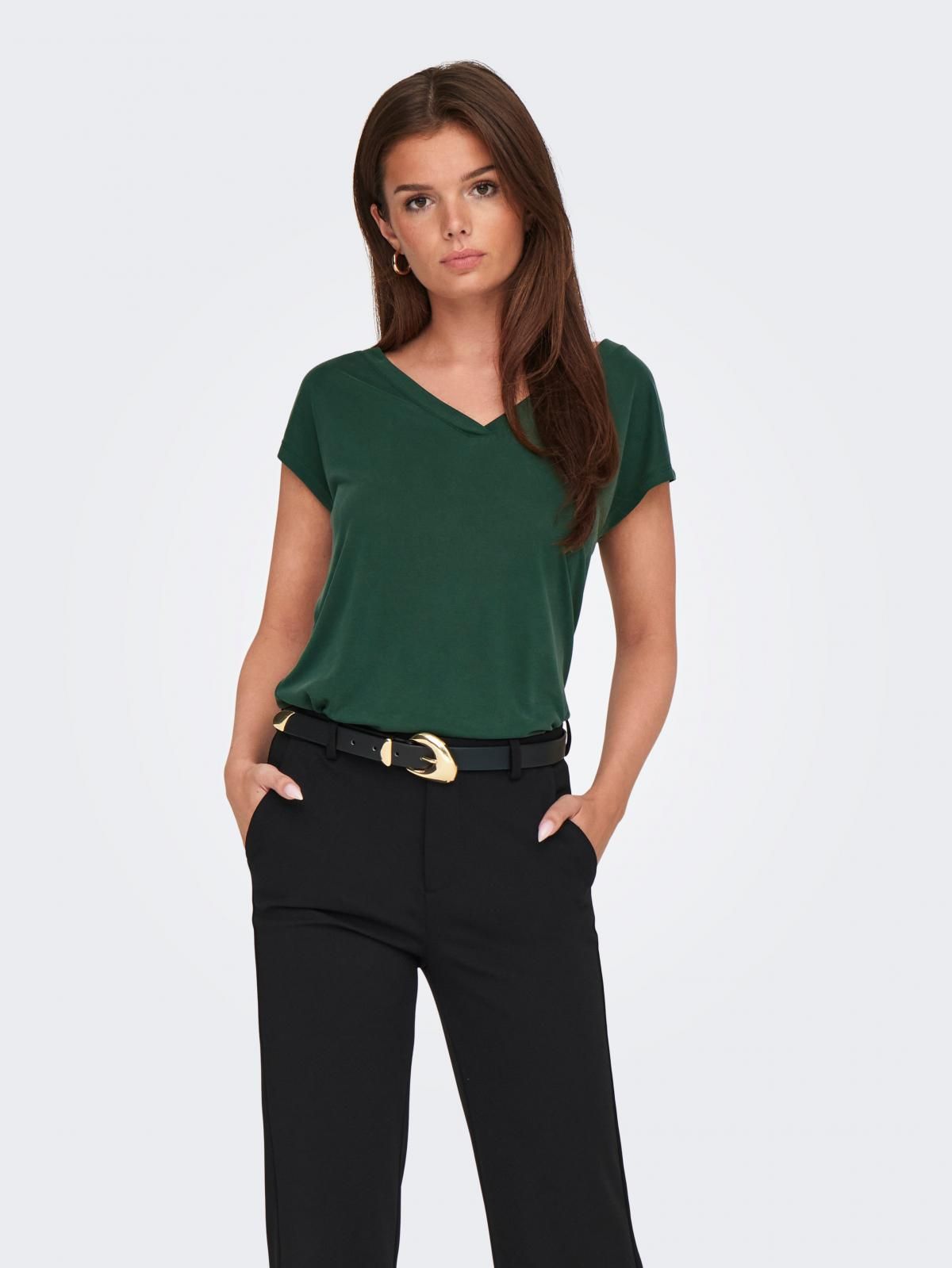 온리 베이직 브이넥 반팔 티셔츠 15287041_1639 GREEN / SYCAMORE - 상품 이미지