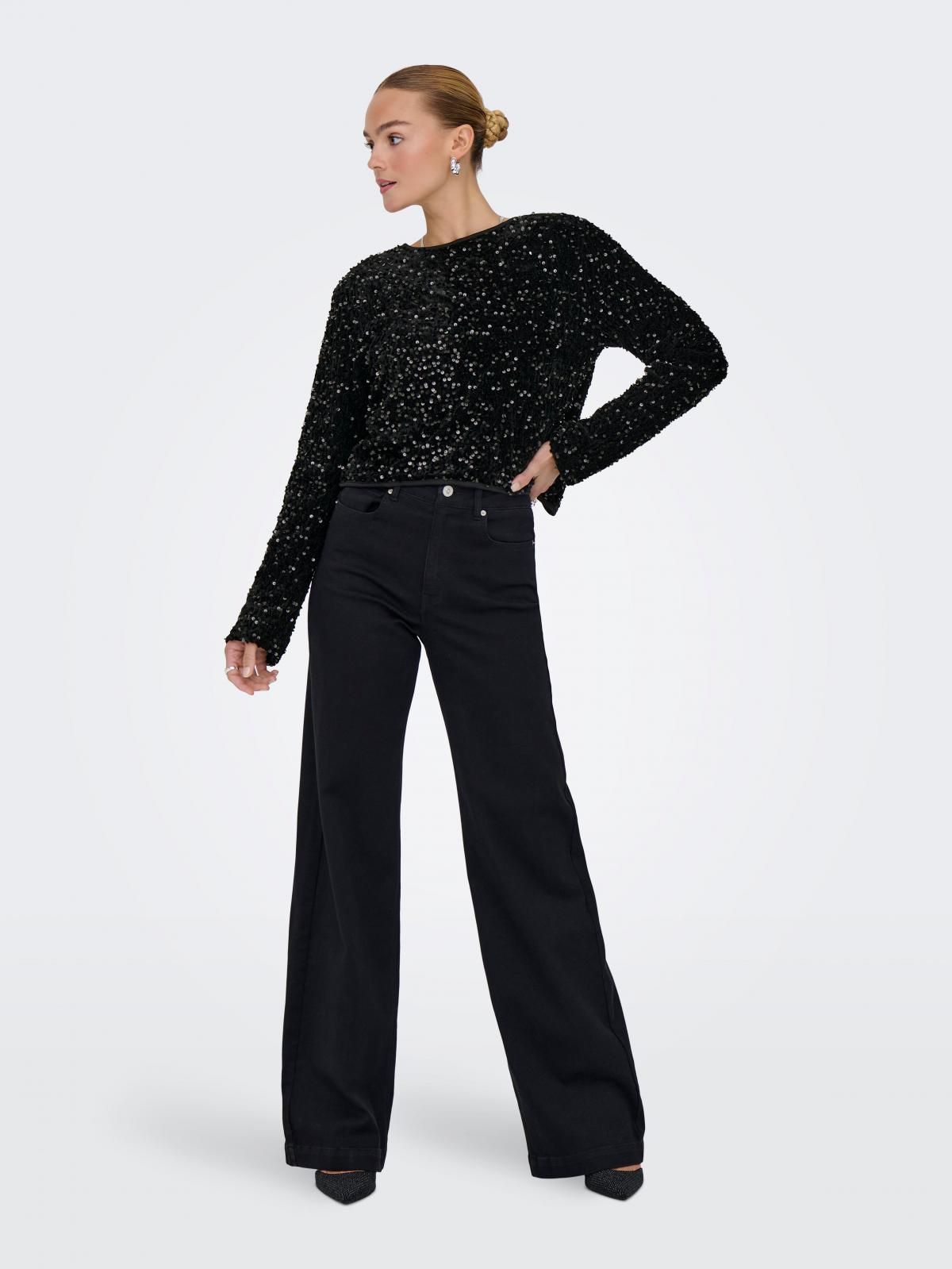온리 파티 스팽글 라운드넥 블랙 긴팔 탑 15339412_2161_1243741 BLACK / BLACK - 상세 이미지 5