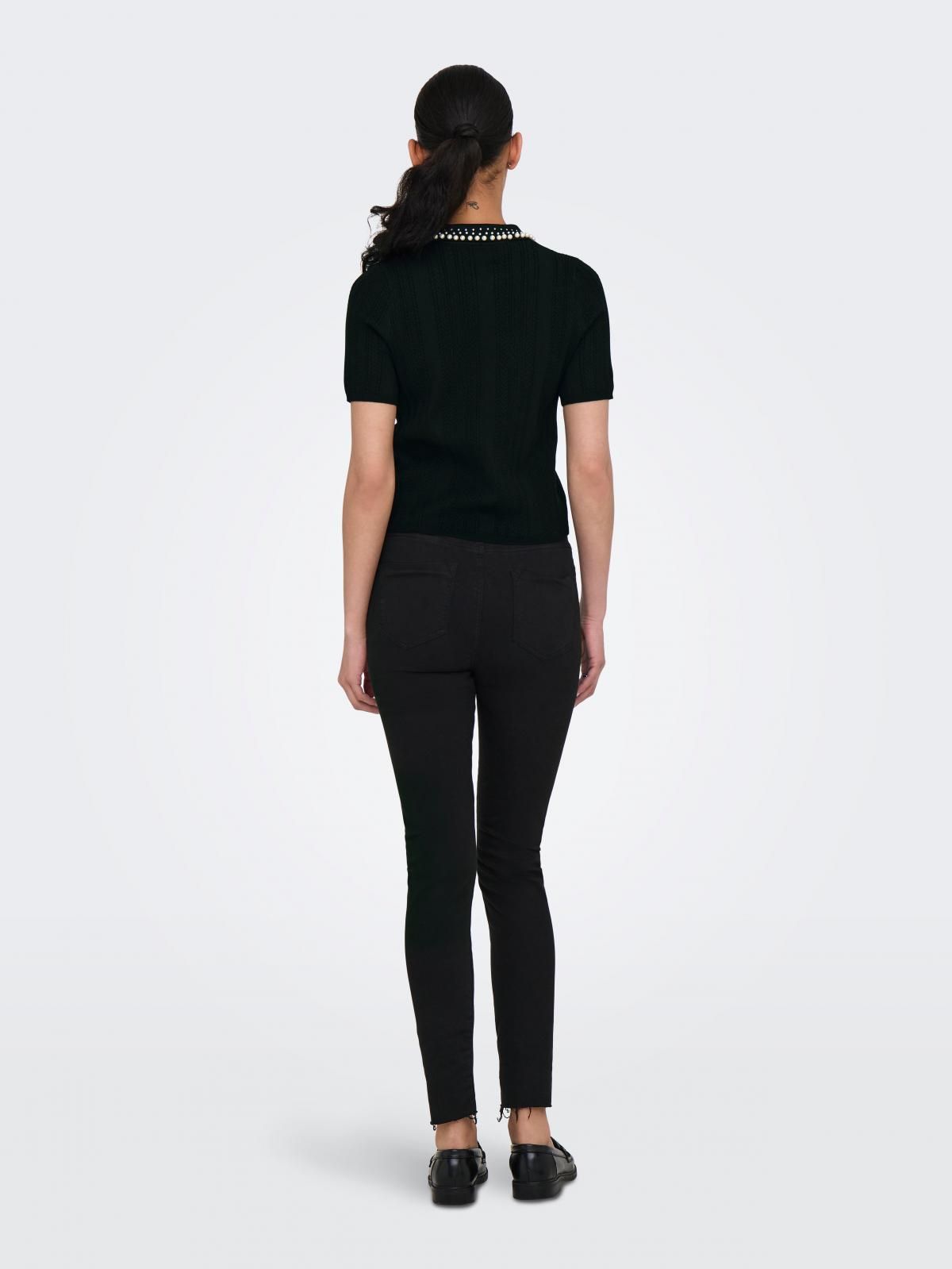 온리 진주장식 블랙 폴로 반팔 니트 탑 15357340_2161 BLACK / BLACK - 상세 이미지 2