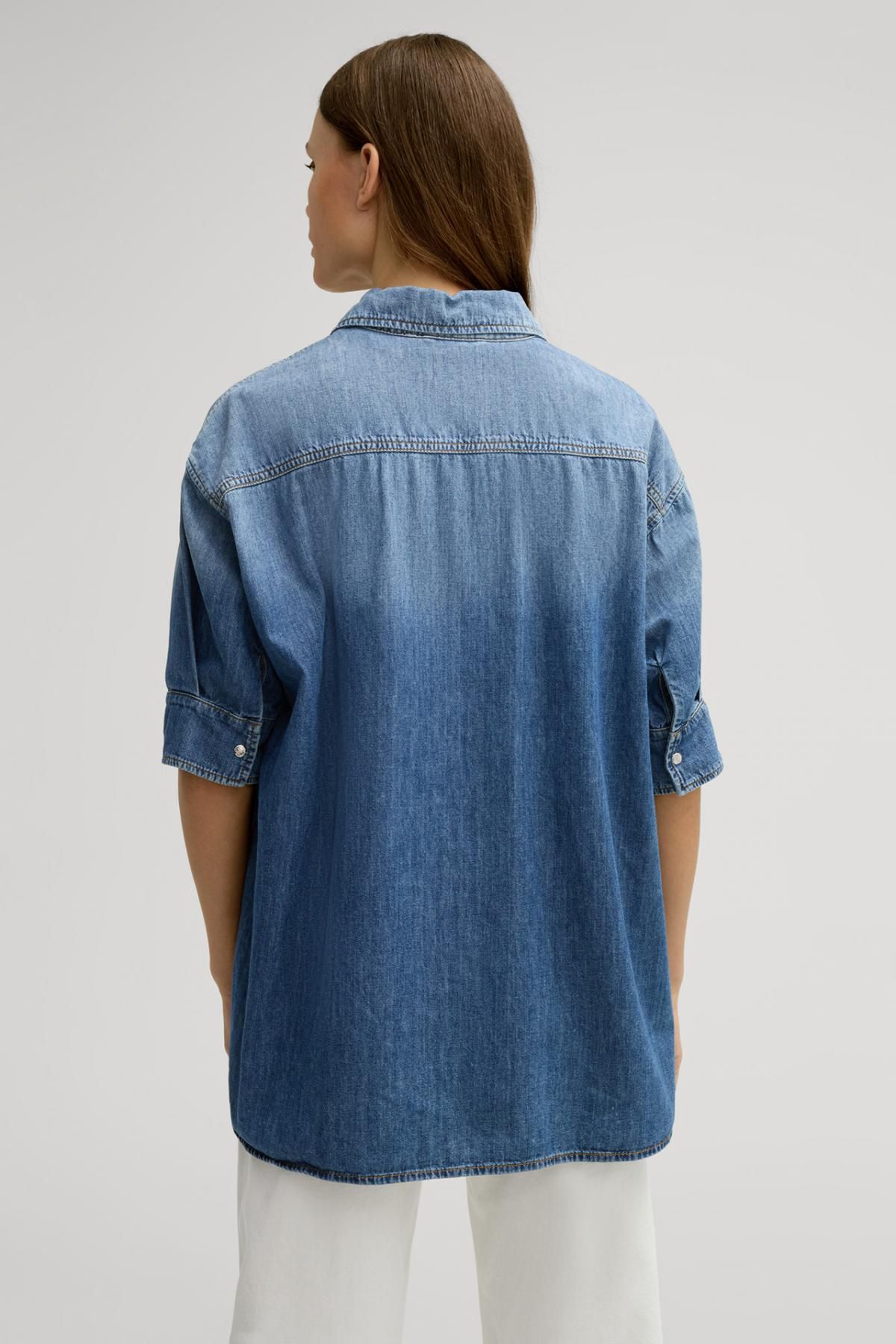 윱 데님 오버핏 반팔 셔츠 블라우스 UMA 30046667-10019654-421 BLAU - 상세 이미지 4