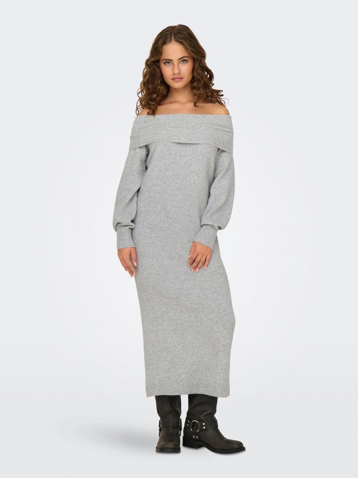 온리 테크니컬 니트 오프숄더 롱 원피스 15335398_2381 GREY / LIGHT GREY MELANGE - 상품 이미지