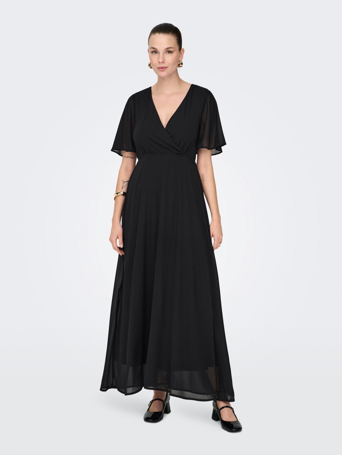 온리 블랙 브이넥 랩 롱 원피스 15347968_2161 BLACK / BLACK - 상세 이미지 5