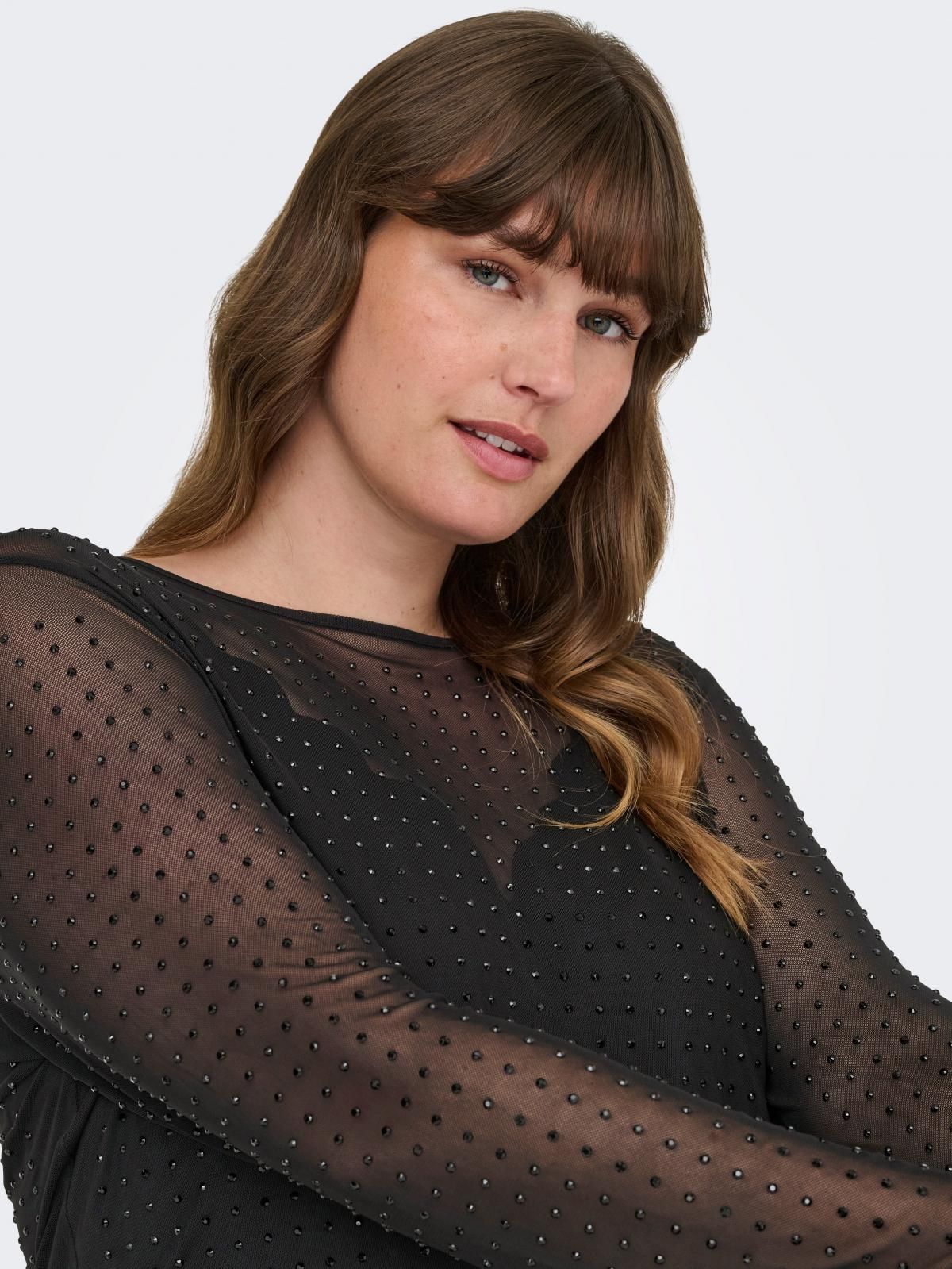 온리 슬림핏 시스루 도트 롱슬리브 탑 15368979_2161 BLACK / BLACK 이미지 7