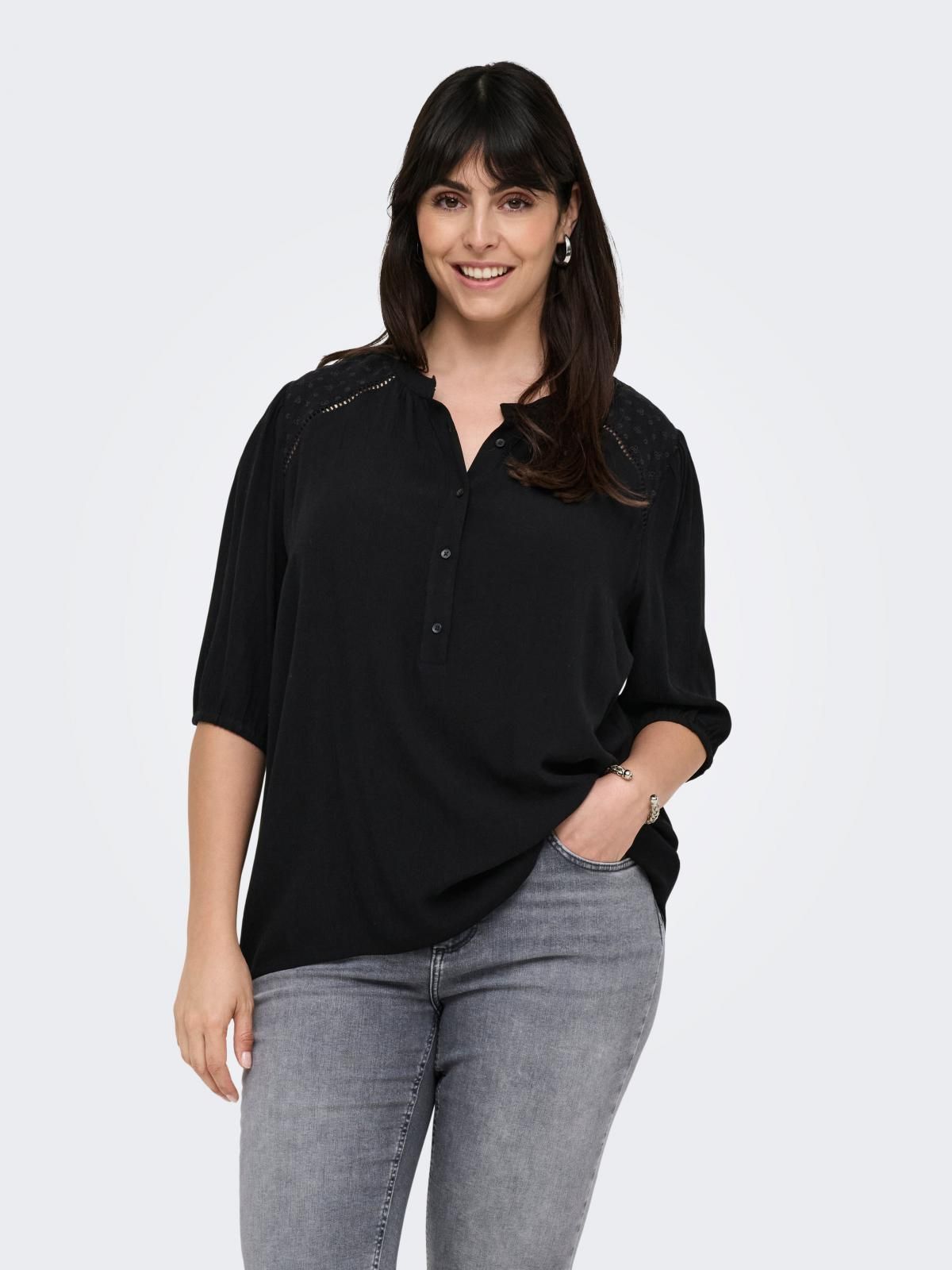 온리 빅사이즈 소프트 비스코스 블라우스 15345789_2161 BLACK / BLACK - 상품 이미지