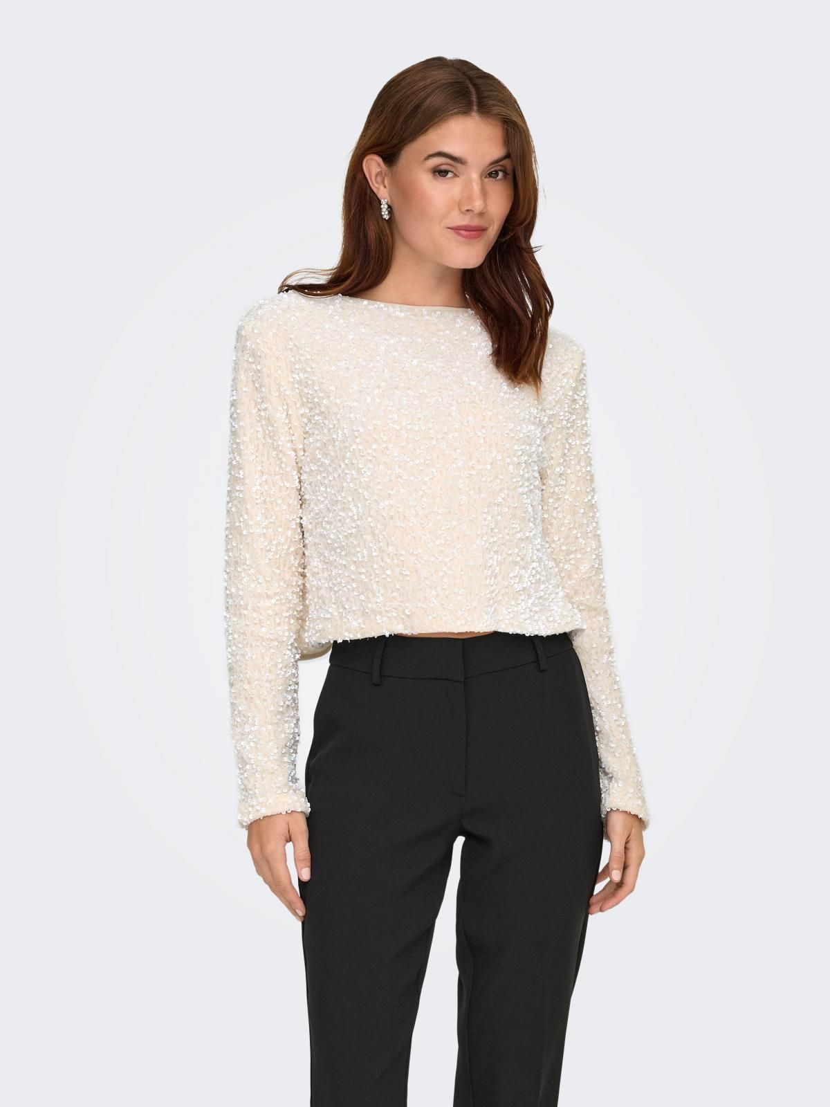 온리 글램 파티 시퀸 라운드넥 블라우스 15339412_31_1156702 WHITE / WHITECAP GRAY - 상품 이미지
