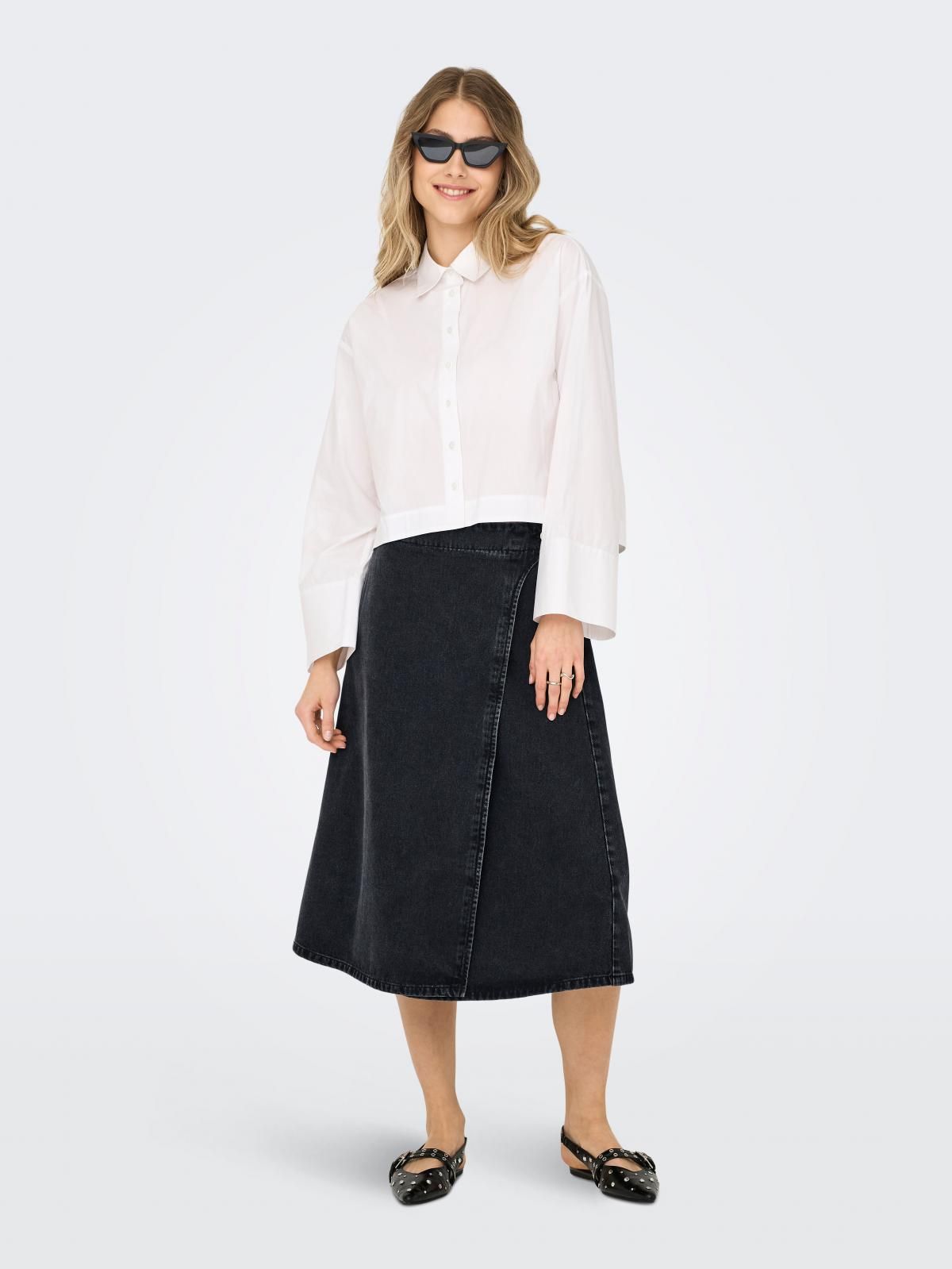 온리 데님 랩 미디 스커트 밴딩 15350339_8183 BLACK / WASHED BLACK - 상세 이미지 5