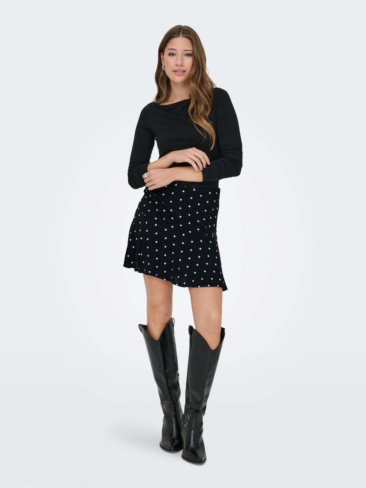 온리 트렌디 도트 패턴 미니 스커트 15368310_2161_1252937 BLACK / BLACK - 상세 이미지 5