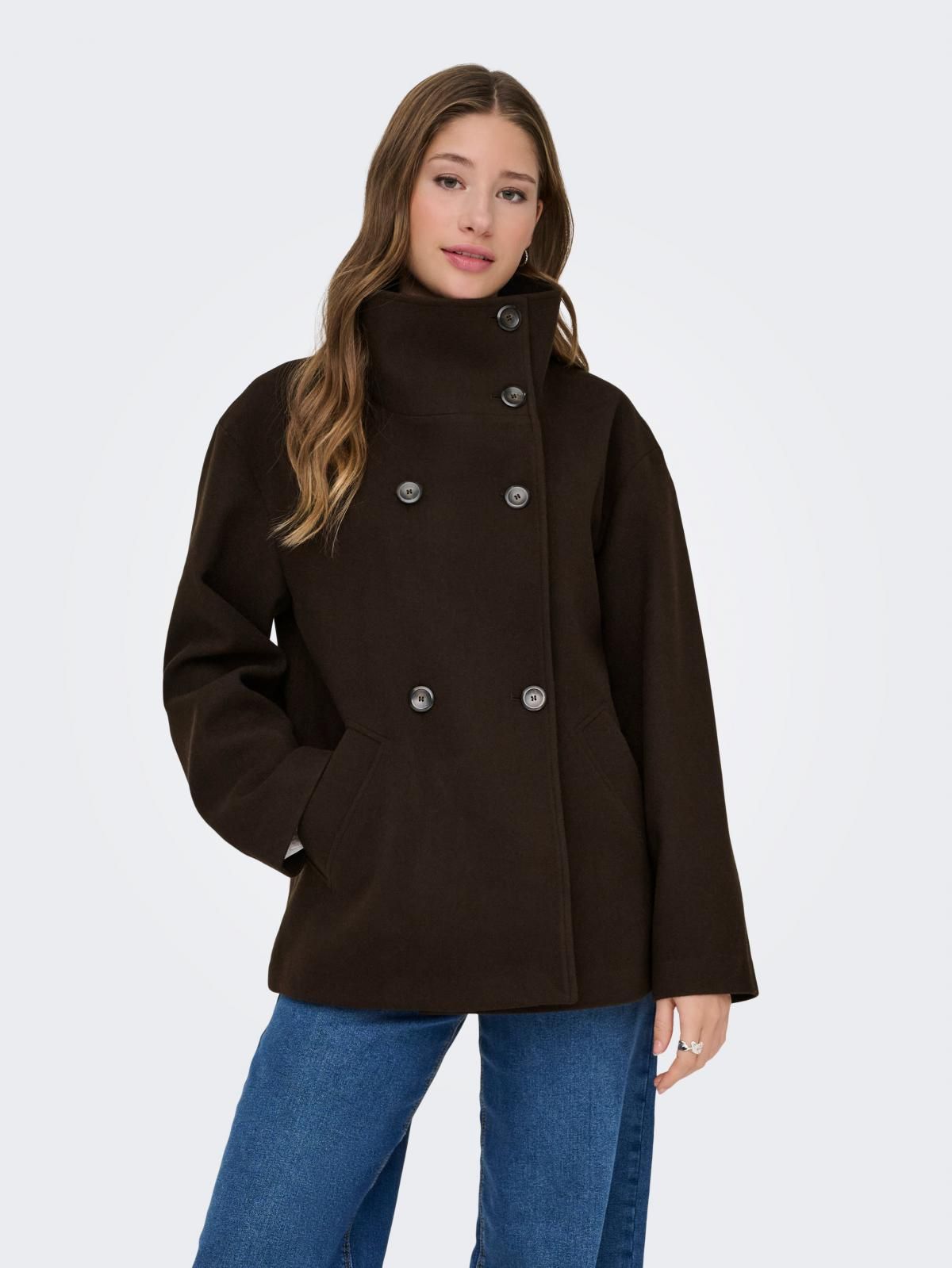온리 더블버튼 하이넥 숏코트 15367939_282_1250301 BROWN / COFFEE BEAN - 상품 이미지