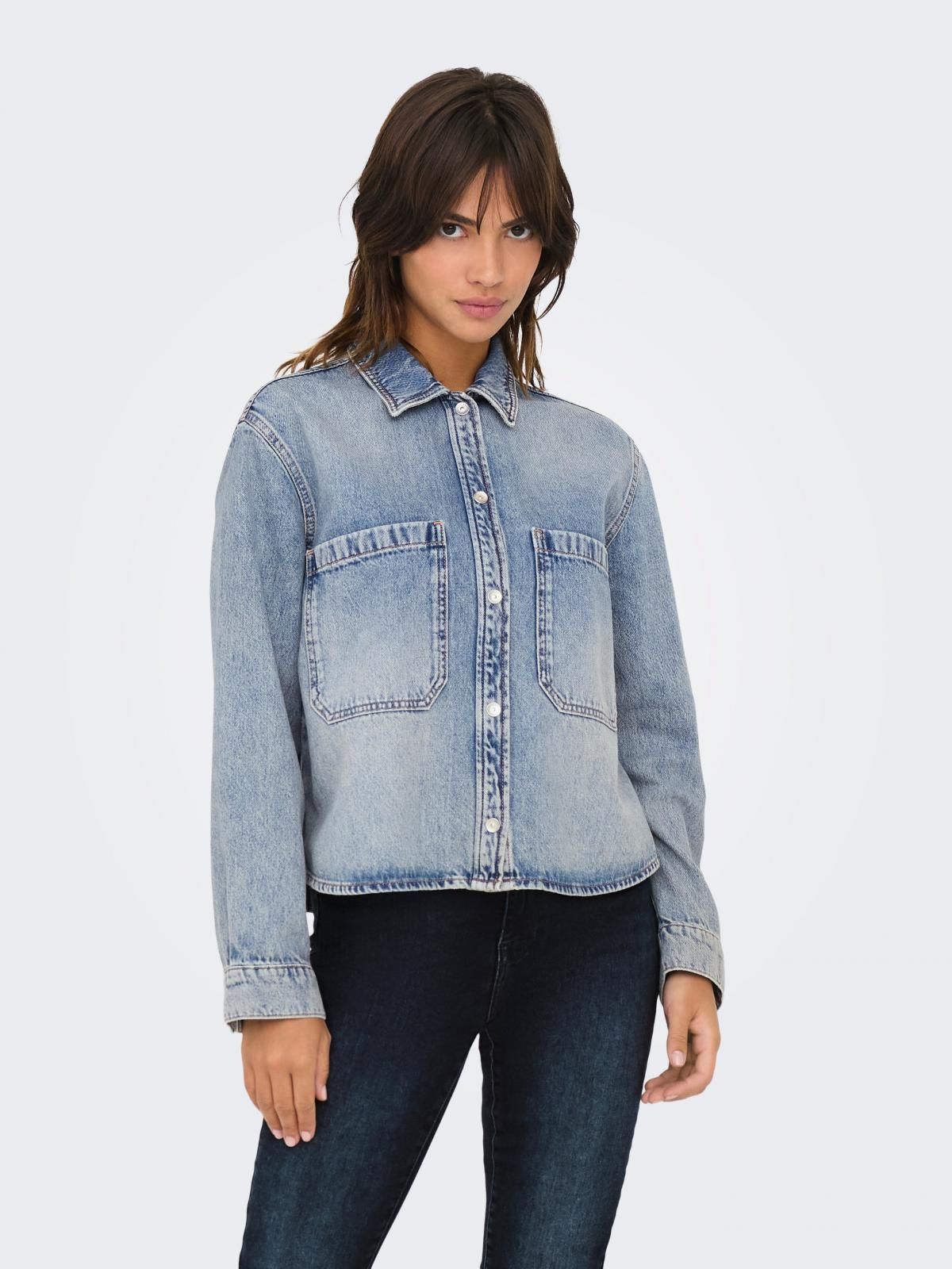 온리 오버사이즈 데님 셔츠 캐주얼 코튼 15329891_2116 BLUE / LIGHT BLUE DENIM - 상품 이미지