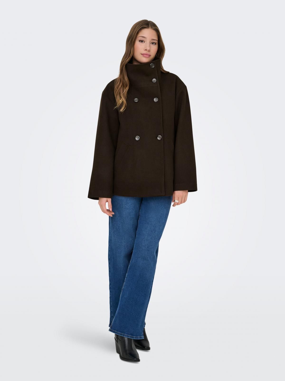온리 더블버튼 하이넥 숏코트 15367939_282_1250301 BROWN / COFFEE BEAN - 상세 이미지 5