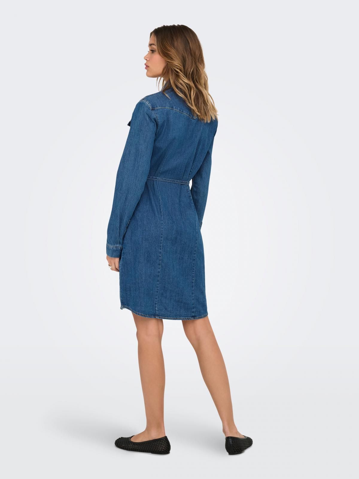 온리 데님 셔츠카라 슬림핏 벨트 미니 원피스 15352414_2114 BLUE / DARK BLUE DENIM - 상세 이미지 2