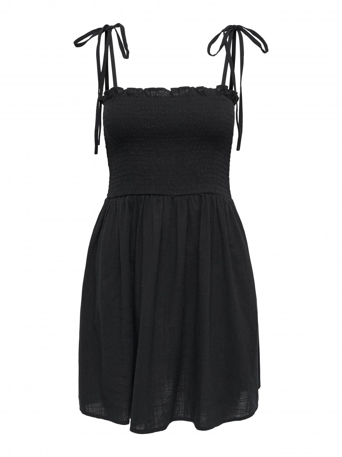 온리 스트랩 스모크 디테일 미니 원피스 15358533_2161 BLACK / BLACK - 상세 이미지 3