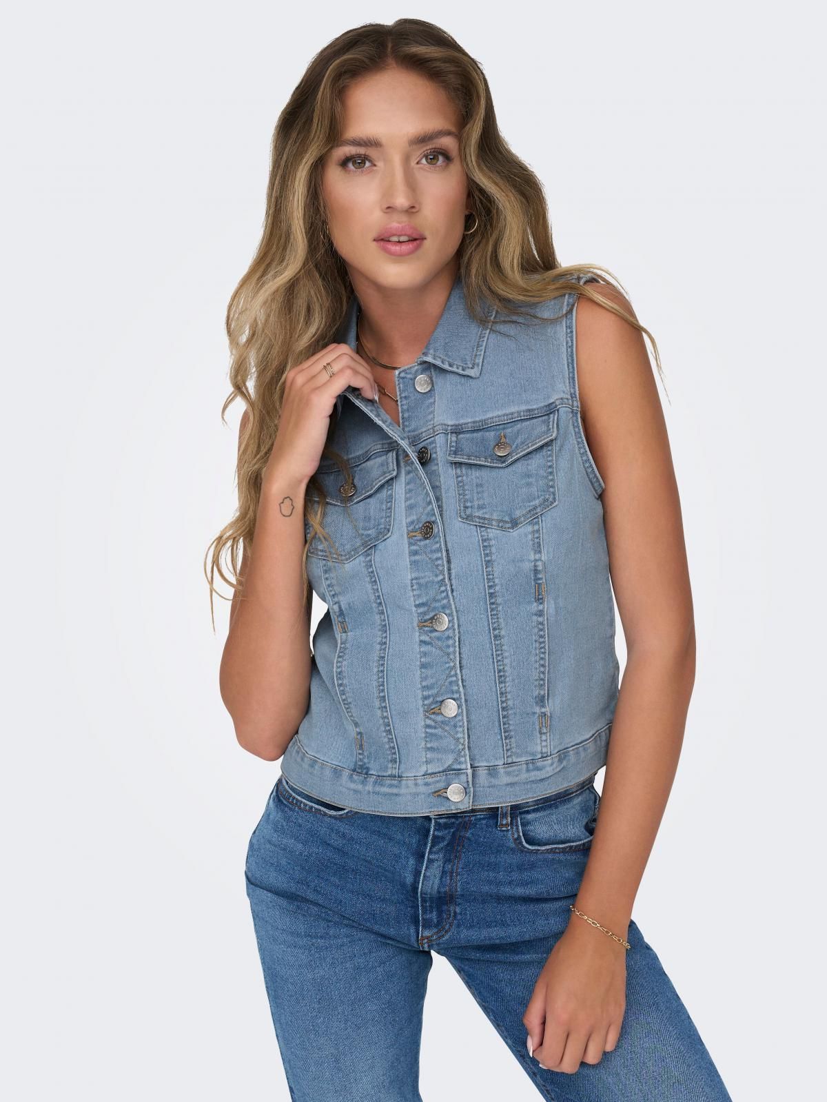온리 트렌디 데님 베스트 버튼 민소매 15257925_2116 BLUE / LIGHT BLUE DENIM - 상품 이미지