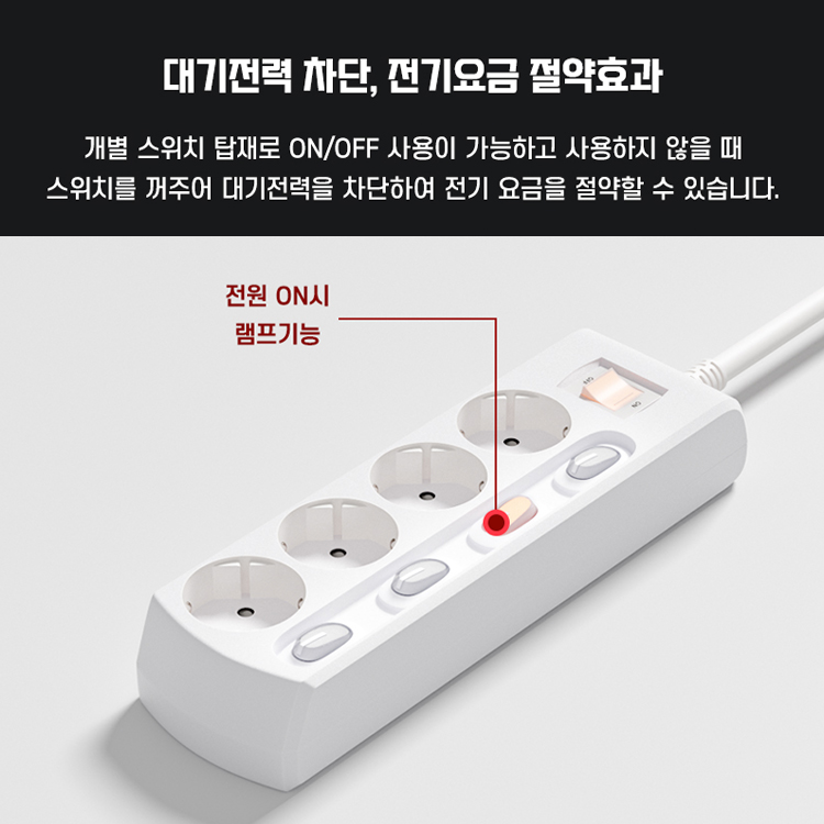 러그 납작 멀티탭 플러그 납작한 인테리어 디자인 고용량 멀티콘센트 4구 개별 5m 화이트 이미지 8