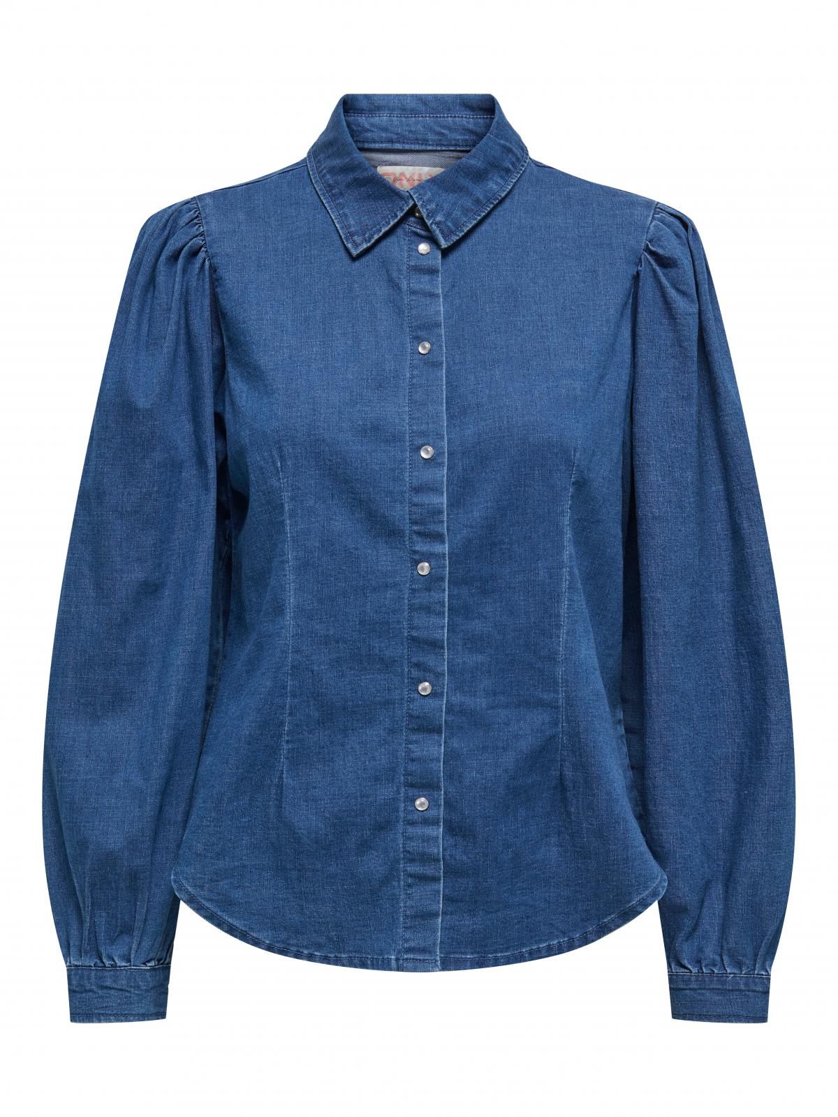온리 트렌디 데님 퍼프슬리브 긴팔 셔츠 15300527_2115 BLUE / MEDIUM BLUE DENIM - 상세 이미지 3