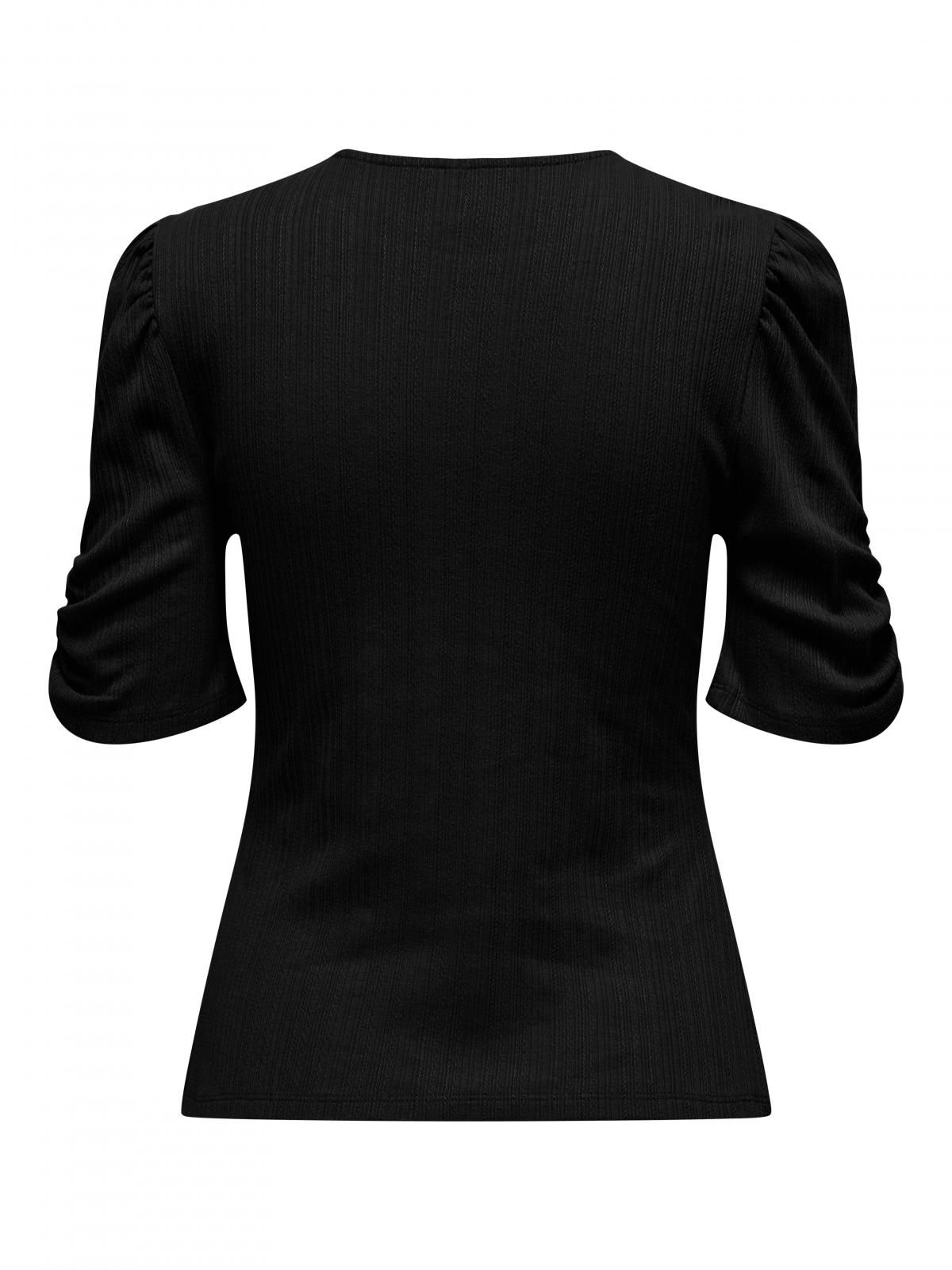 온리 베이직 퍼프소매 라운드넥 반팔 티셔츠 15340734_2161 BLACK / BLACK - 상세 이미지 4