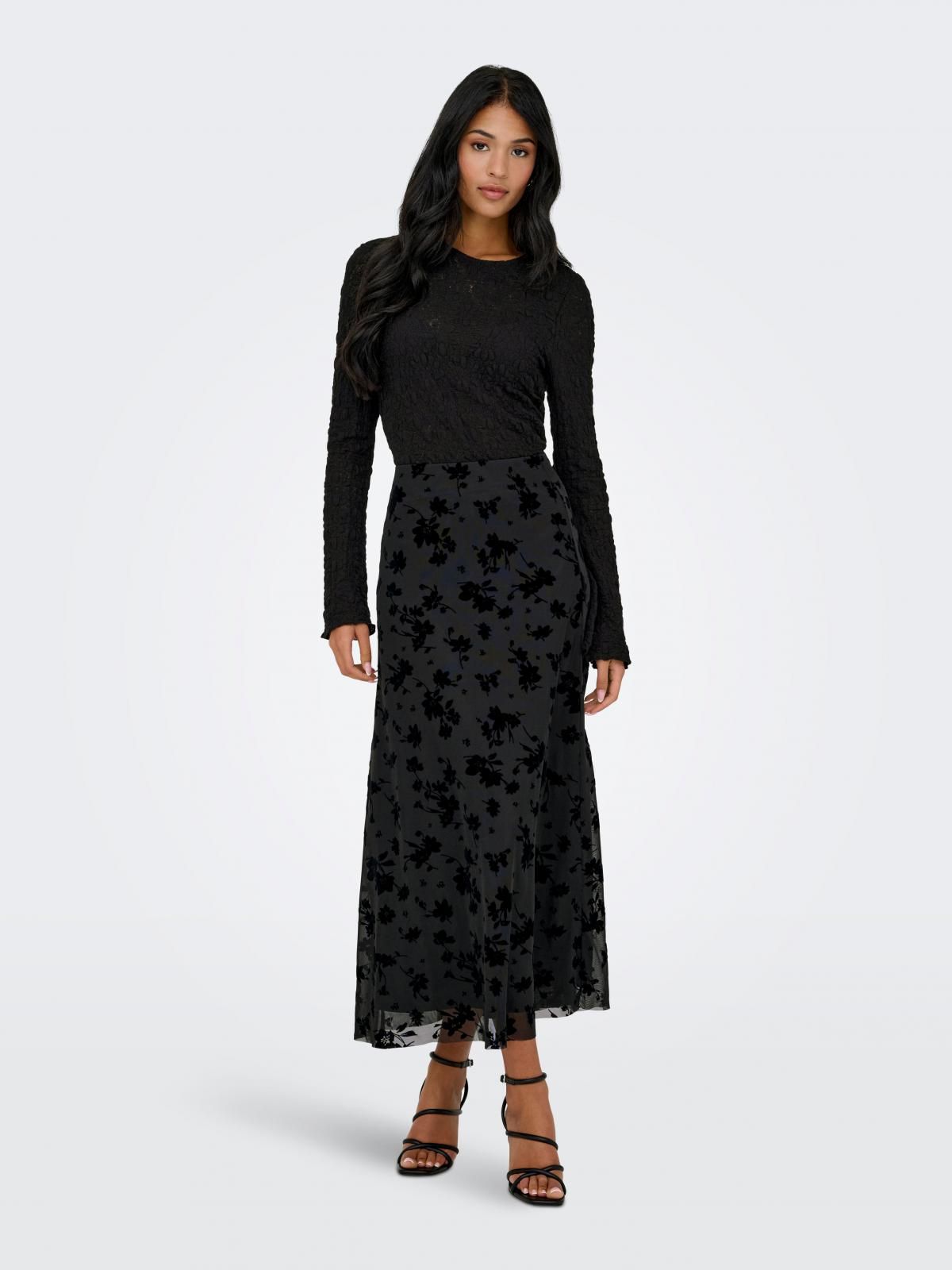 온리 레이스 디테일 라운드넥 긴팔 탑 15364743_2161 BLACK / BLACK - 상세 이미지 5