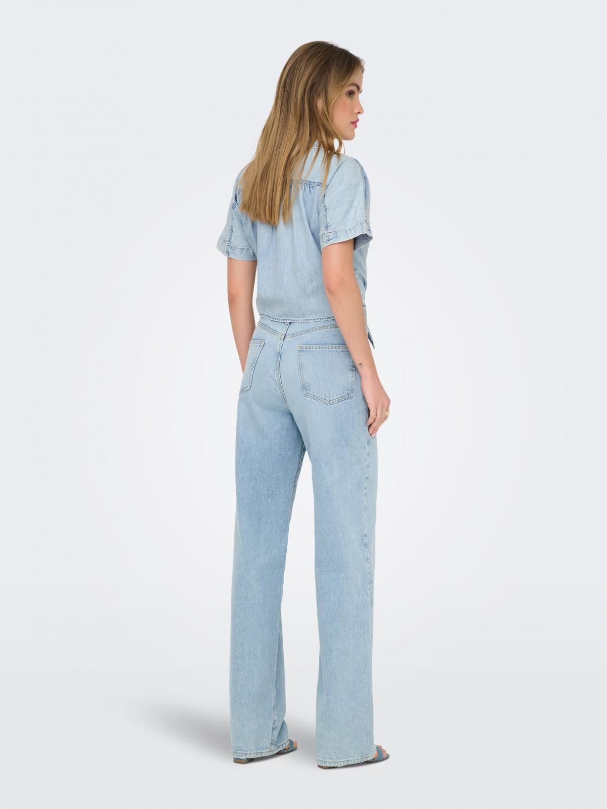 온리 크롭 매듭 반팔 데님 셔츠 15359080_2116 BLUE / LIGHT BLUE DENIM - 상세 이미지 3