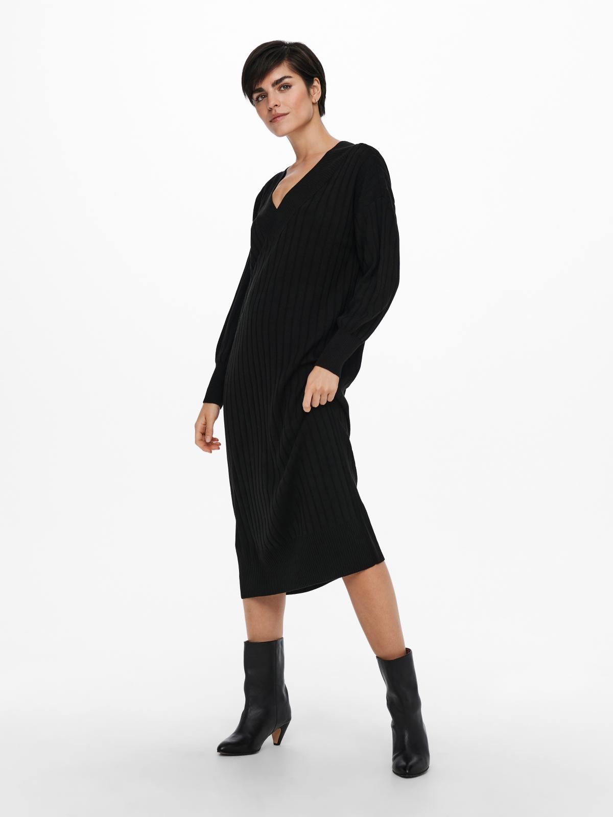 온리 미디 브이넥 니트 원피스 15236372_2161 BLACK / BLACK - 상세 이미지 5