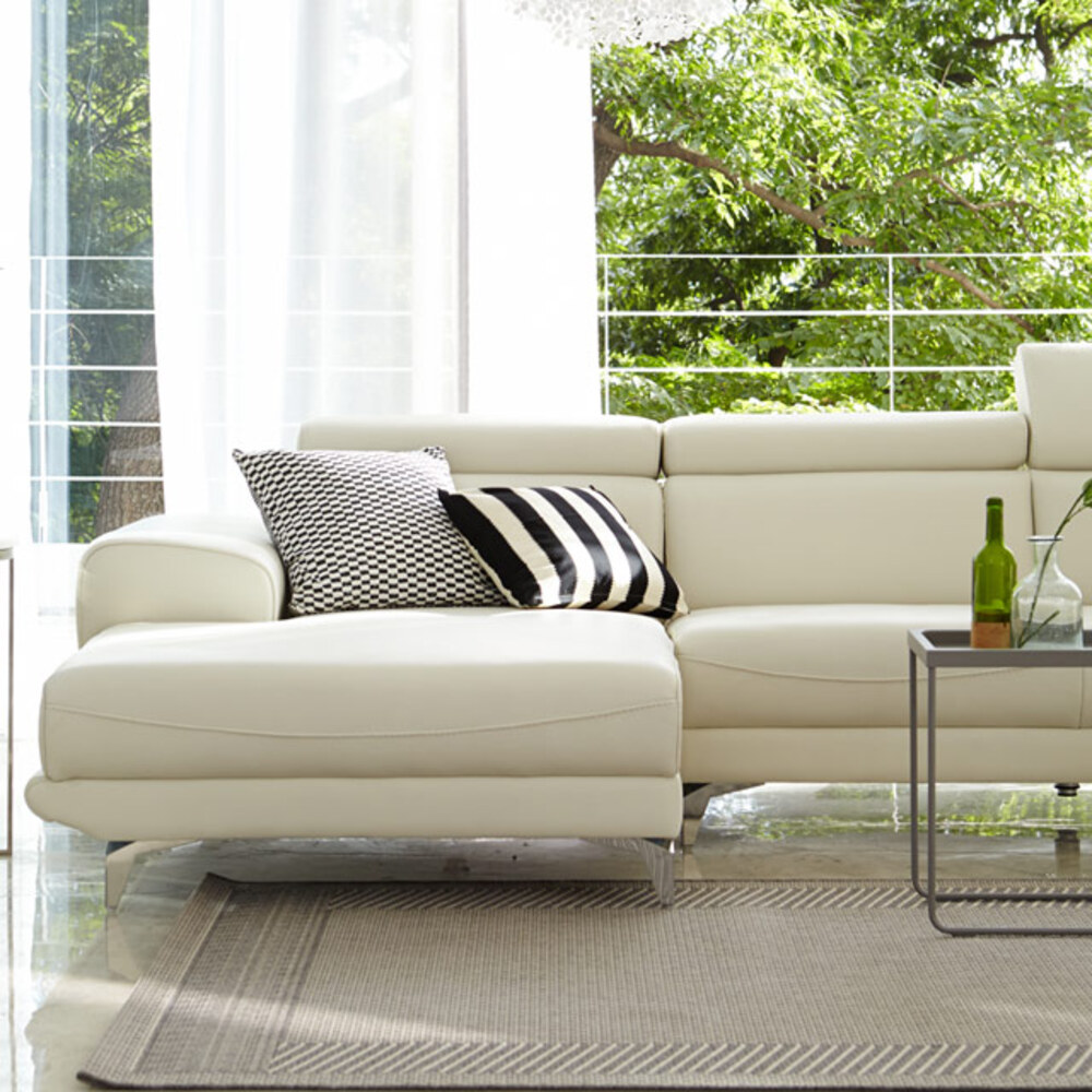 까사홈 아모스 이태리 천연 통가죽 아이보리 3인+카우치 소파