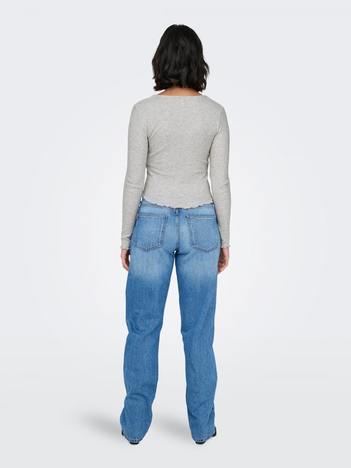 온리 크롭 브이넥 랩 티셔츠 소프트 러플 15338555_2381 GREY / LIGHT GREY MELANGE - 상세 이미지 2