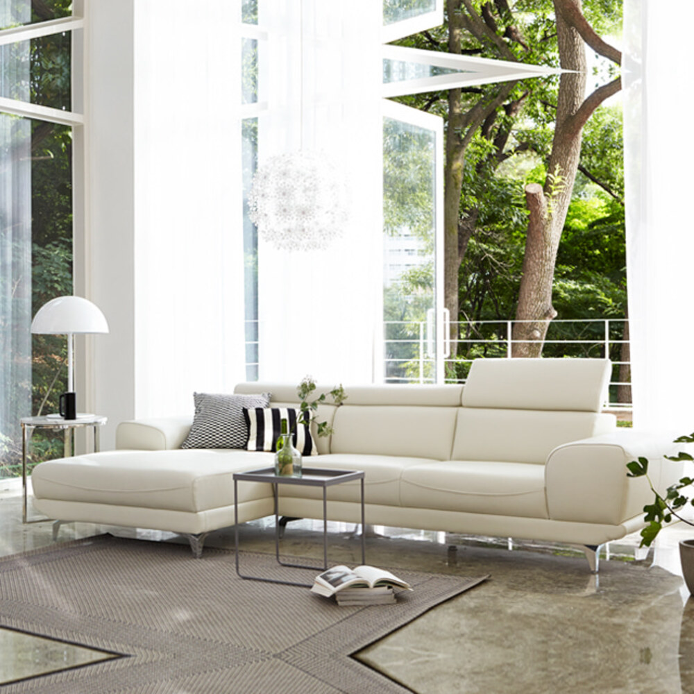 까사홈 아모스 이태리 천연 통가죽 아이보리 3인+카우치 소파