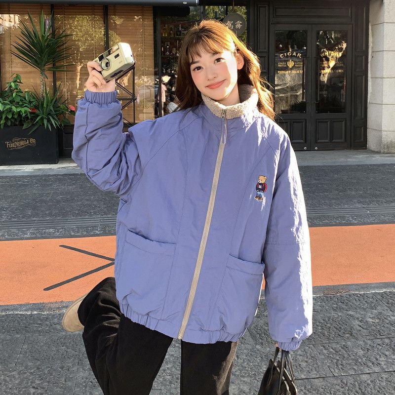 여성 루즈핏 오버핏 스탠드넥 지퍼 하이넥 패딩 점퍼 도톰한 겨울 캐주얼 아우터 - 상세 이미지 2