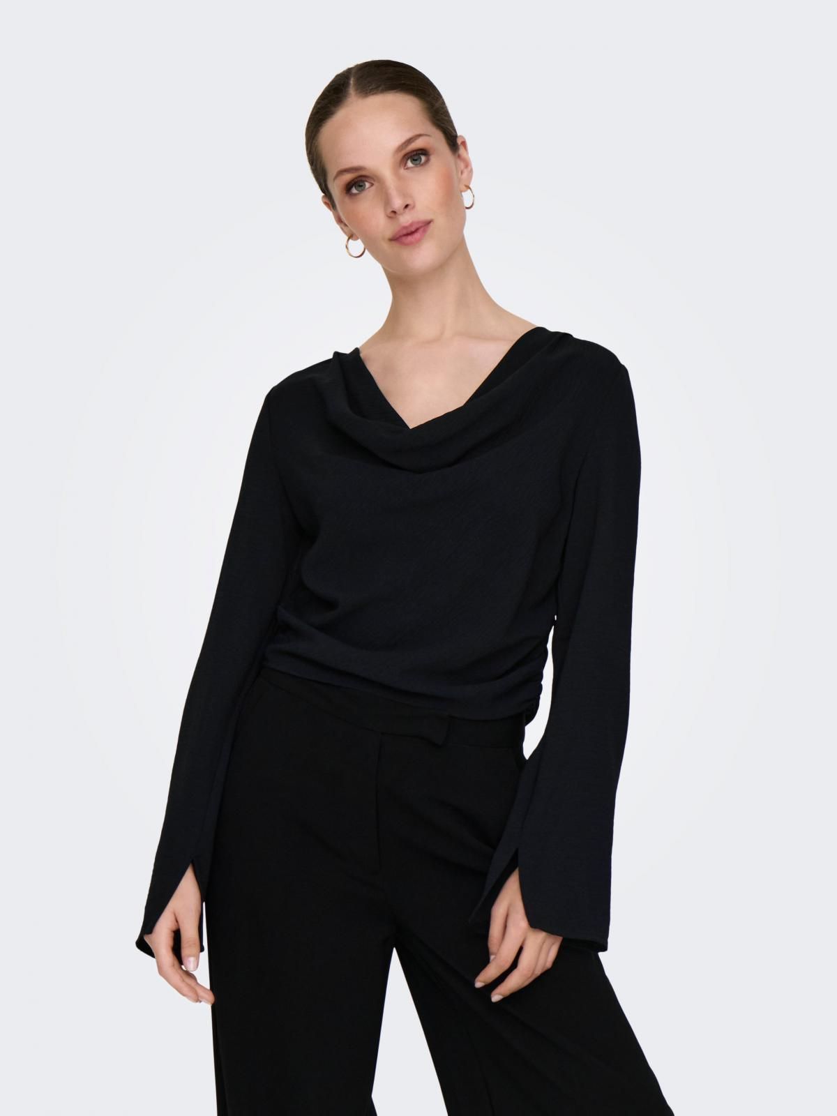 온리 드레이프넥 블라우스 레귤러핏 15340291_2161 BLACK / BLACK - 메인 이미지