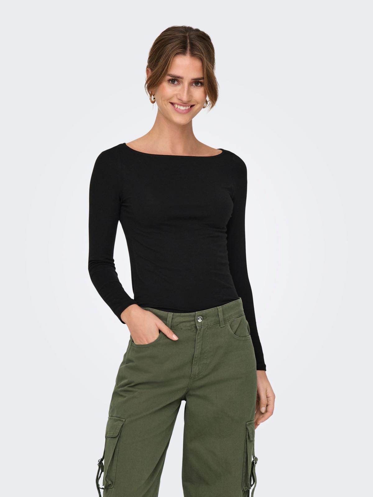 온리 베이직 라운드넥 슬림핏 긴팔 티셔츠 15327890_2161 BLACK / BLACK - 상품 이미지