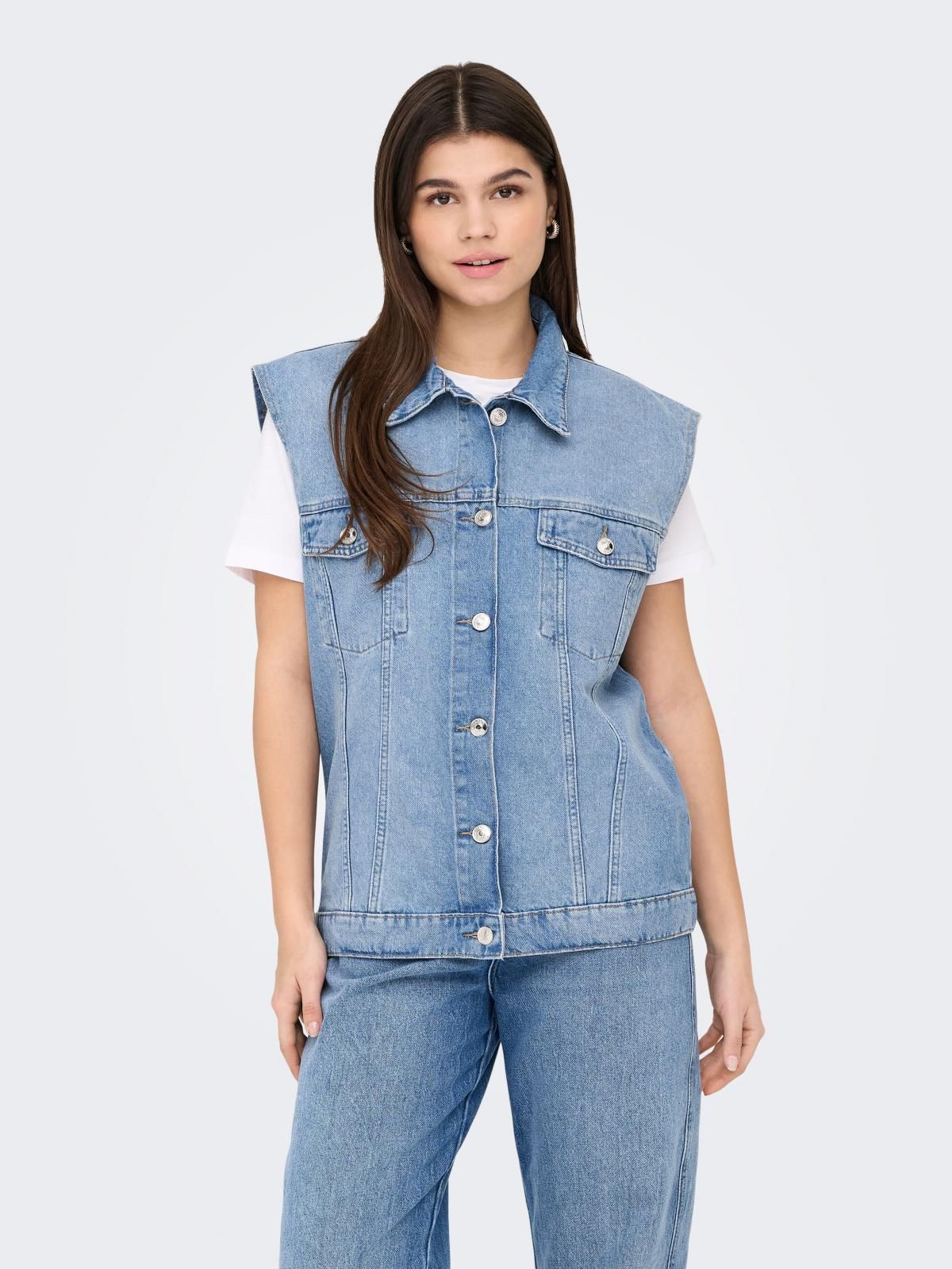 온리 미드워시 데님 베스트 버튼 포켓 15350324_2116 BLUE / LIGHT BLUE DENIM - 상품 이미지