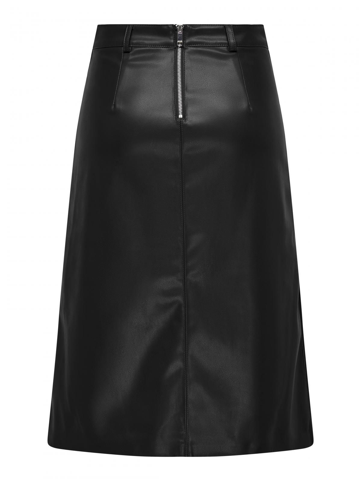 온리 페이크 레더 미디 스커트 슬릿 15325943_2161 BLACK / BLACK - 상세 이미지 4
