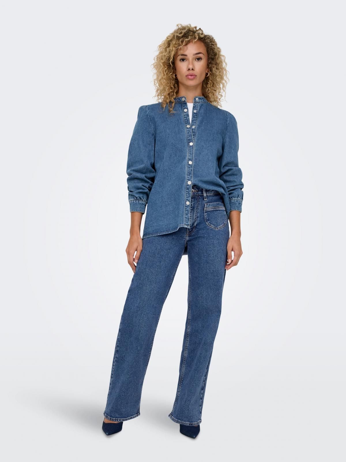 온리 테크니컬 데님 레귤러핏 셔츠 15347085_2115 BLUE / MEDIUM BLUE DENIM - 상세 이미지 5