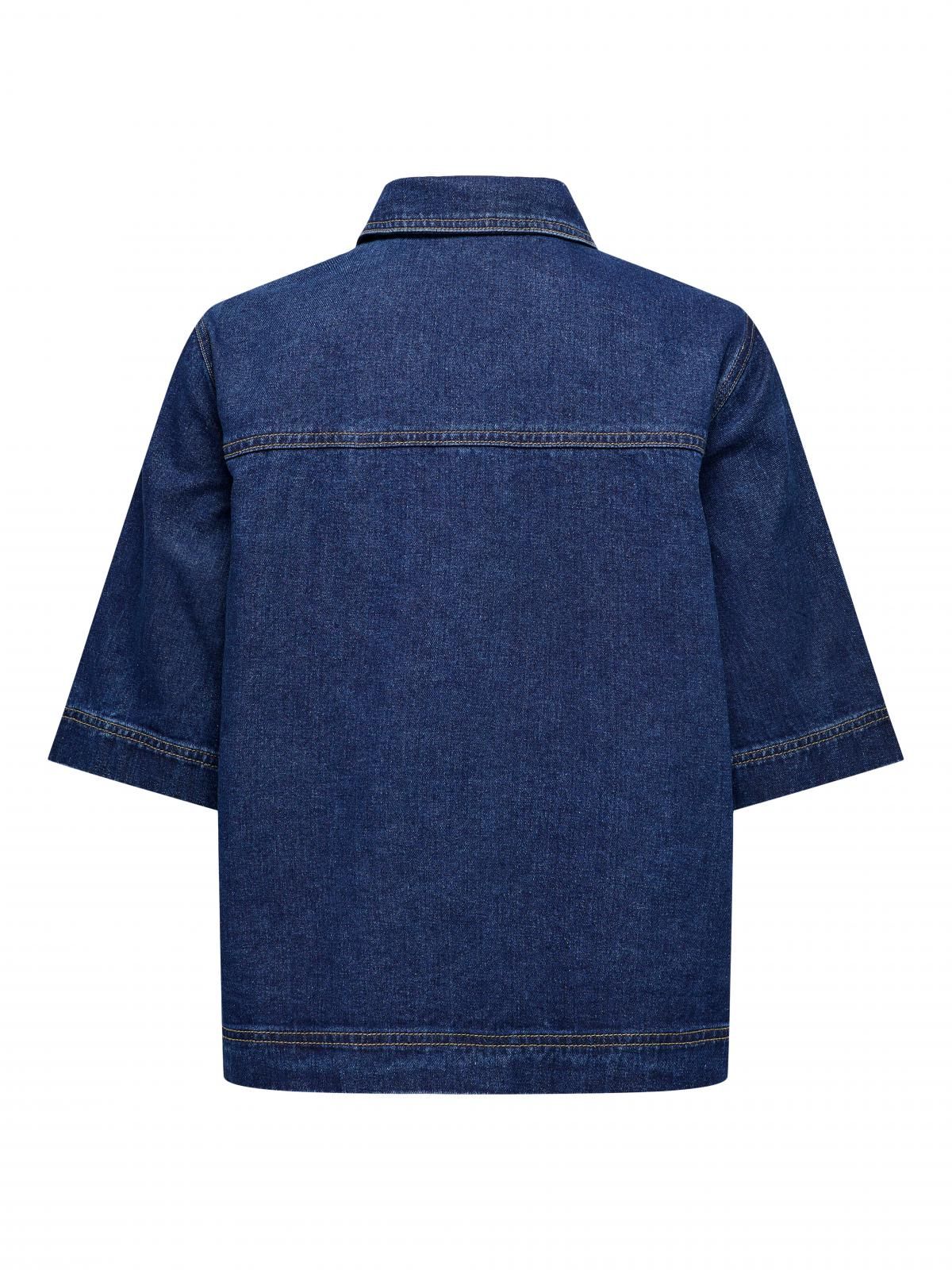 온리 오버핏 데님 반팔 셔츠 15347084_2114 BLUE / DARK BLUE DENIM - 상세 이미지 4