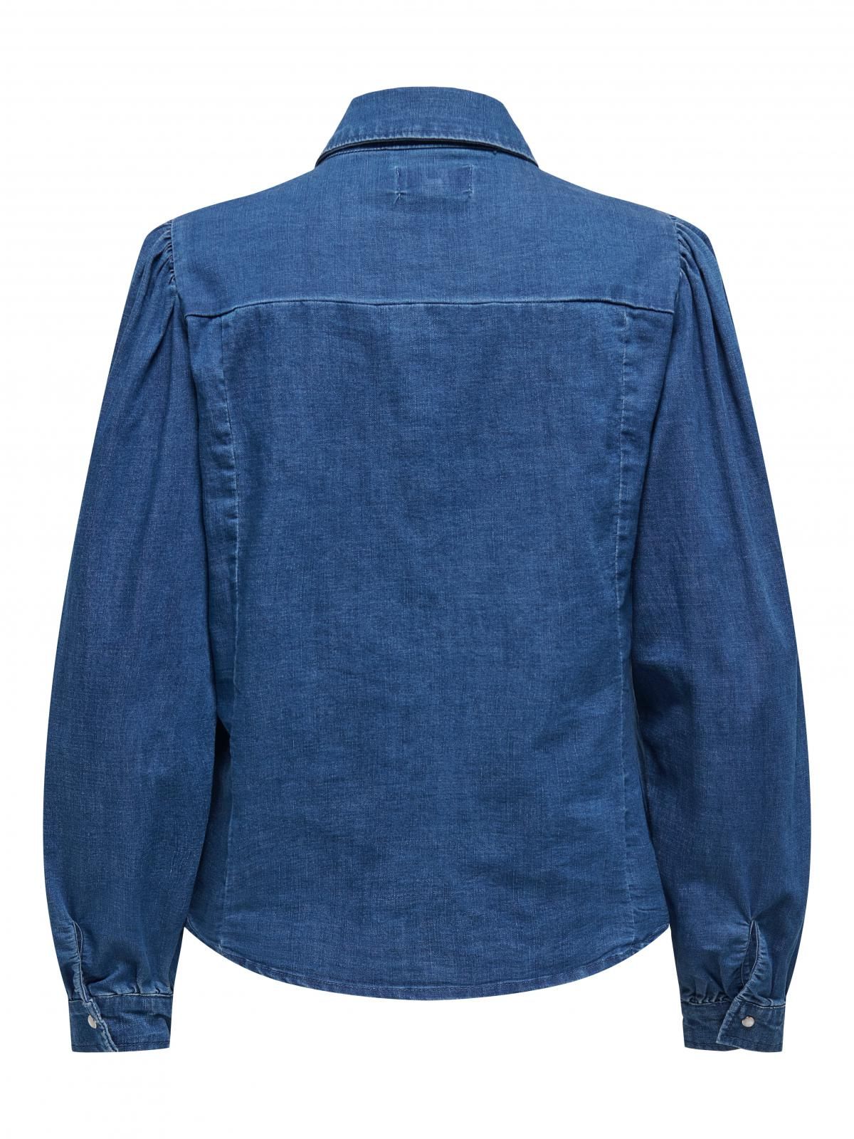 온리 트렌디 데님 퍼프슬리브 긴팔 셔츠 15300527_2115 BLUE / MEDIUM BLUE DENIM - 상세 이미지 4