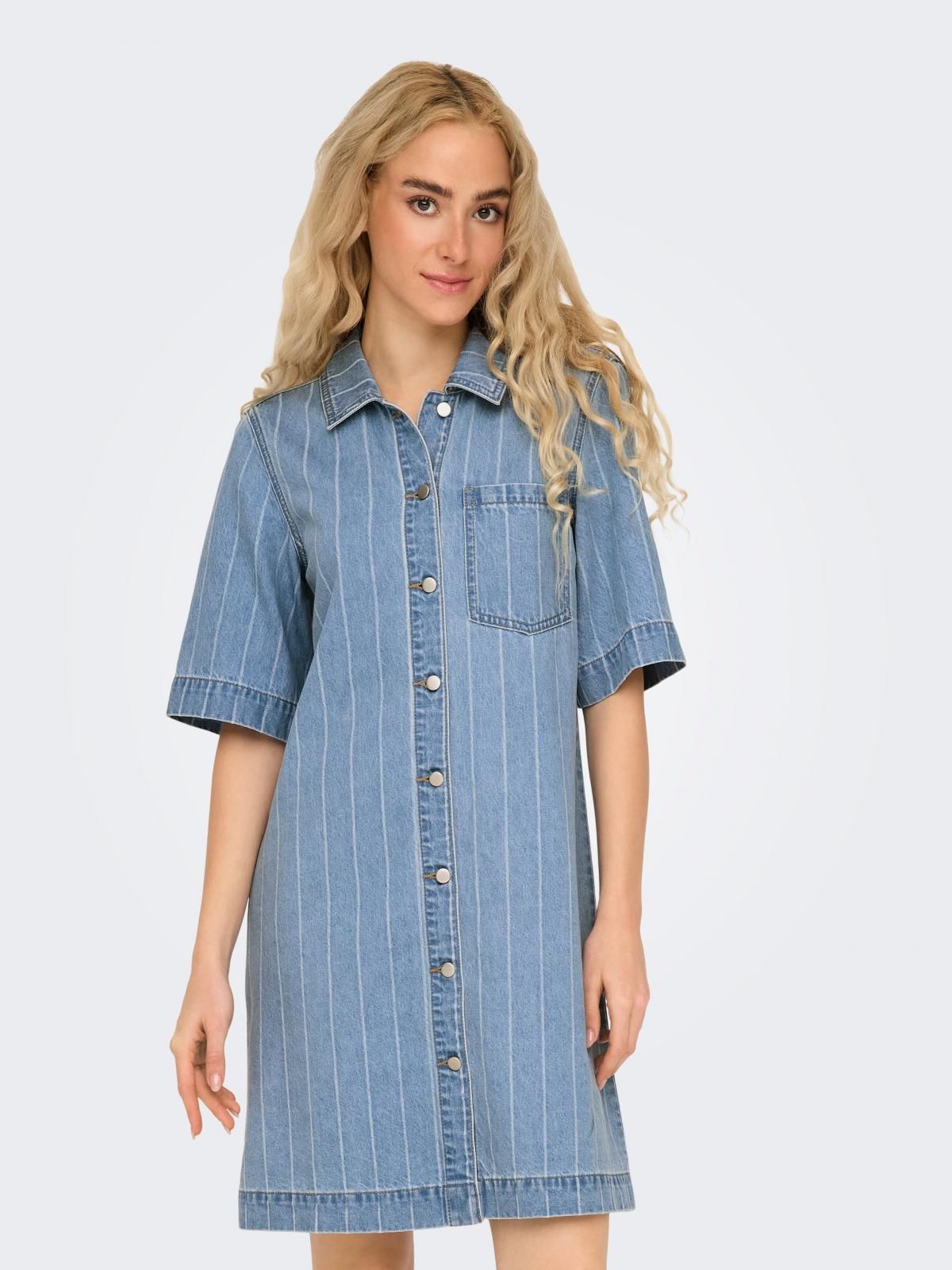 온리 데님 캐주얼 셔츠카라 미니 원피스 15355054_2116_1209518 BLUE / LIGHT BLUE DENIM - 상품 이미지