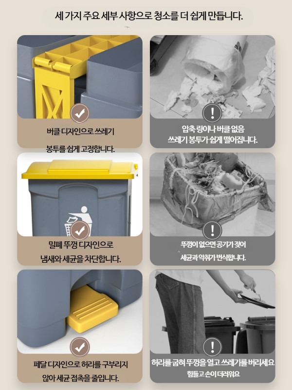 상업용 실외쓰레기통뚜껑 냄새차단무소음쓰레기통 펜션 50L - 상세 이미지 4