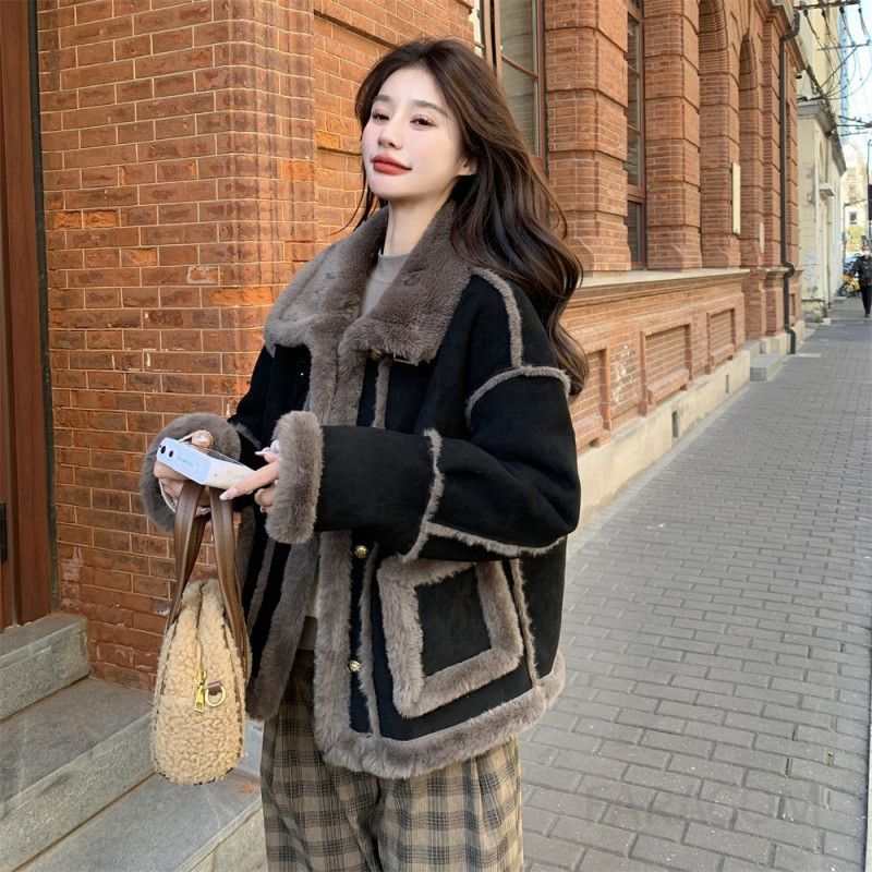 여성 겨울 도톰 따뜻한 하이넥 무스탕 양털 퍼자켓 항공 점퍼 방한 오버핏 캐주얼 벨티드 카라 아우터 자켓 코트 - 상세 이미지 3