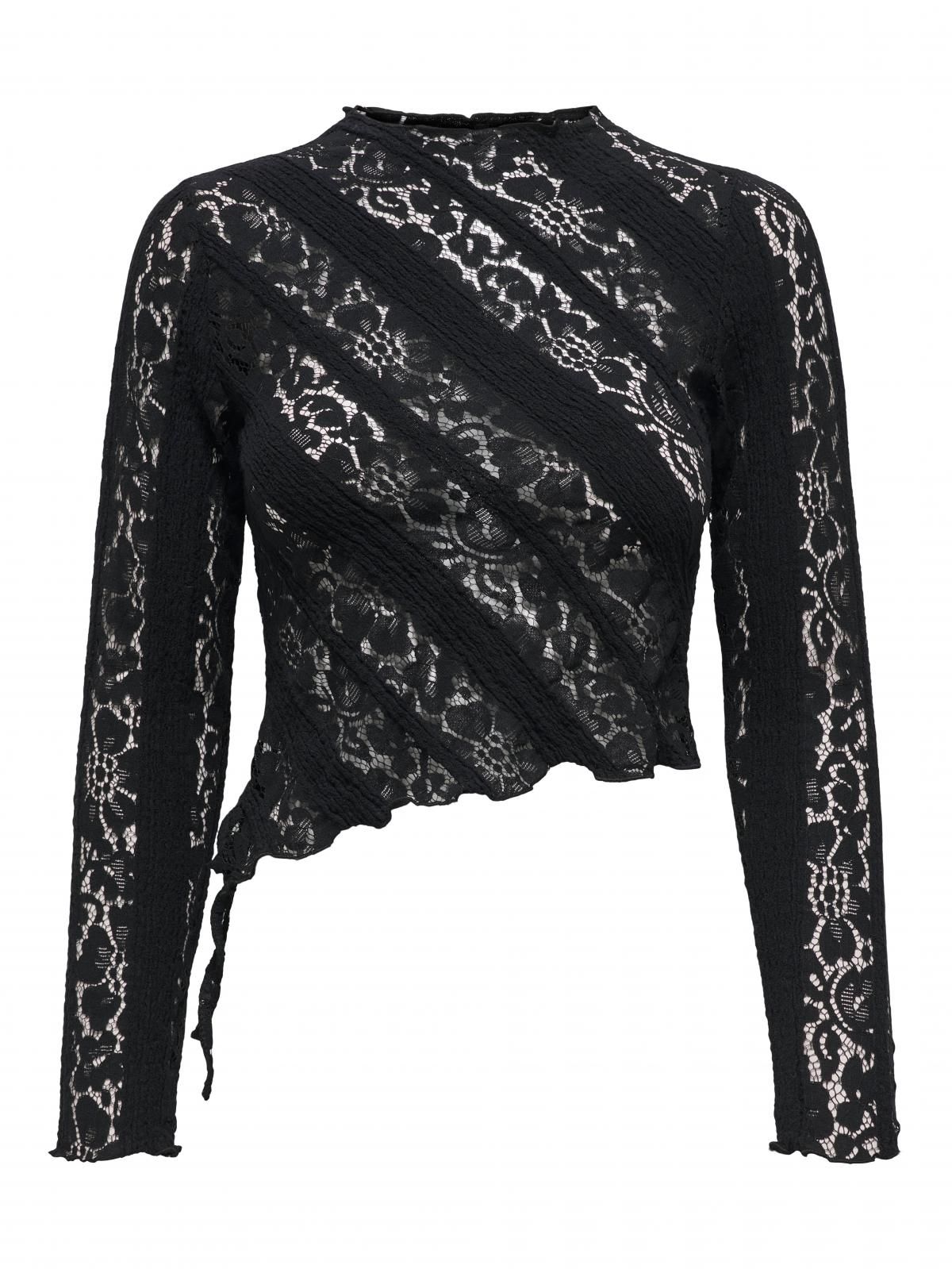 온리 레이스 하이넥 슬림핏 블랙 긴팔 탑 15364747_2161 BLACK / BLACK - 상세 이미지 3
