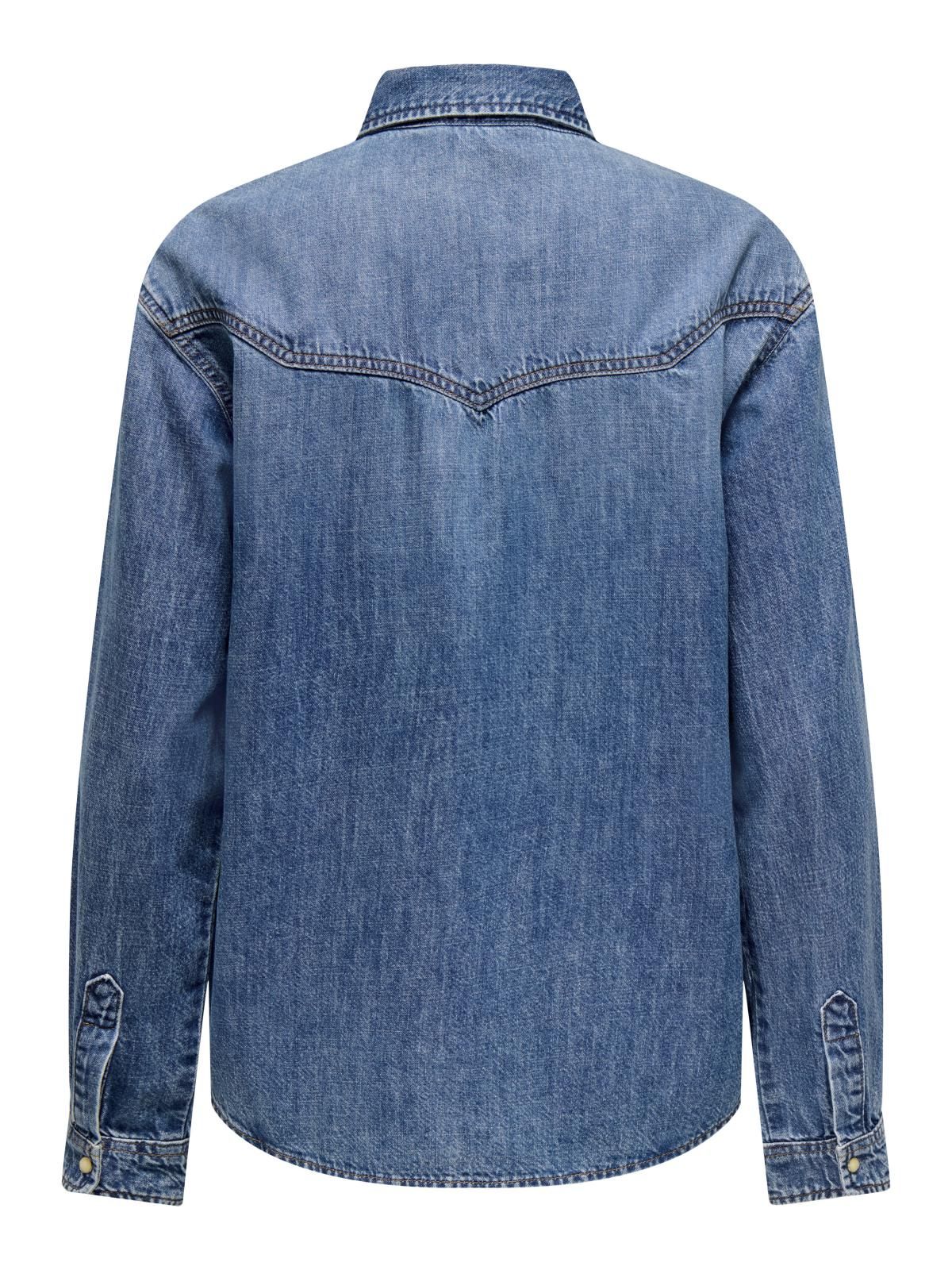 온리 데님 루즈핏 긴팔 셔츠 15353178_2115 BLUE / MEDIUM BLUE DENIM - 상세 이미지 4