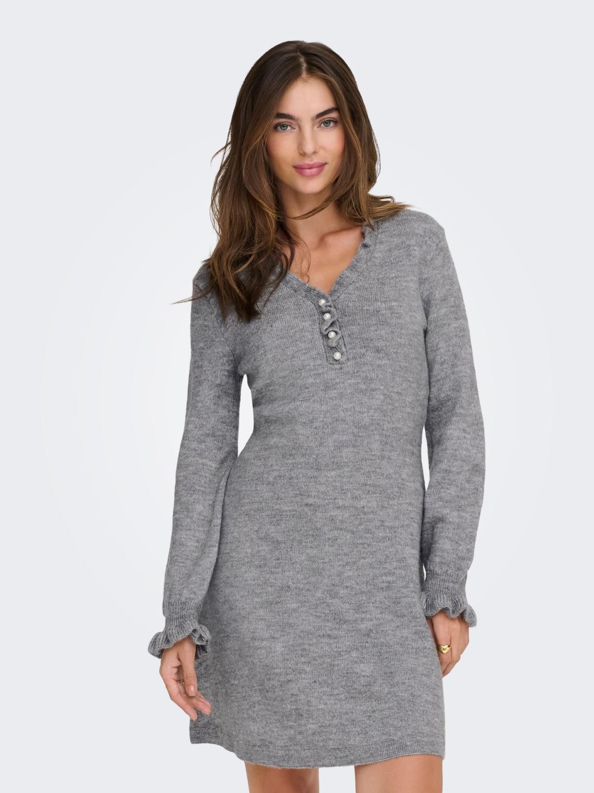 제이디와이 브이넥 니트 미니 원피스 프릴 15368354_2381 GREY / LIGHT GREY MELANGE - 상품 이미지